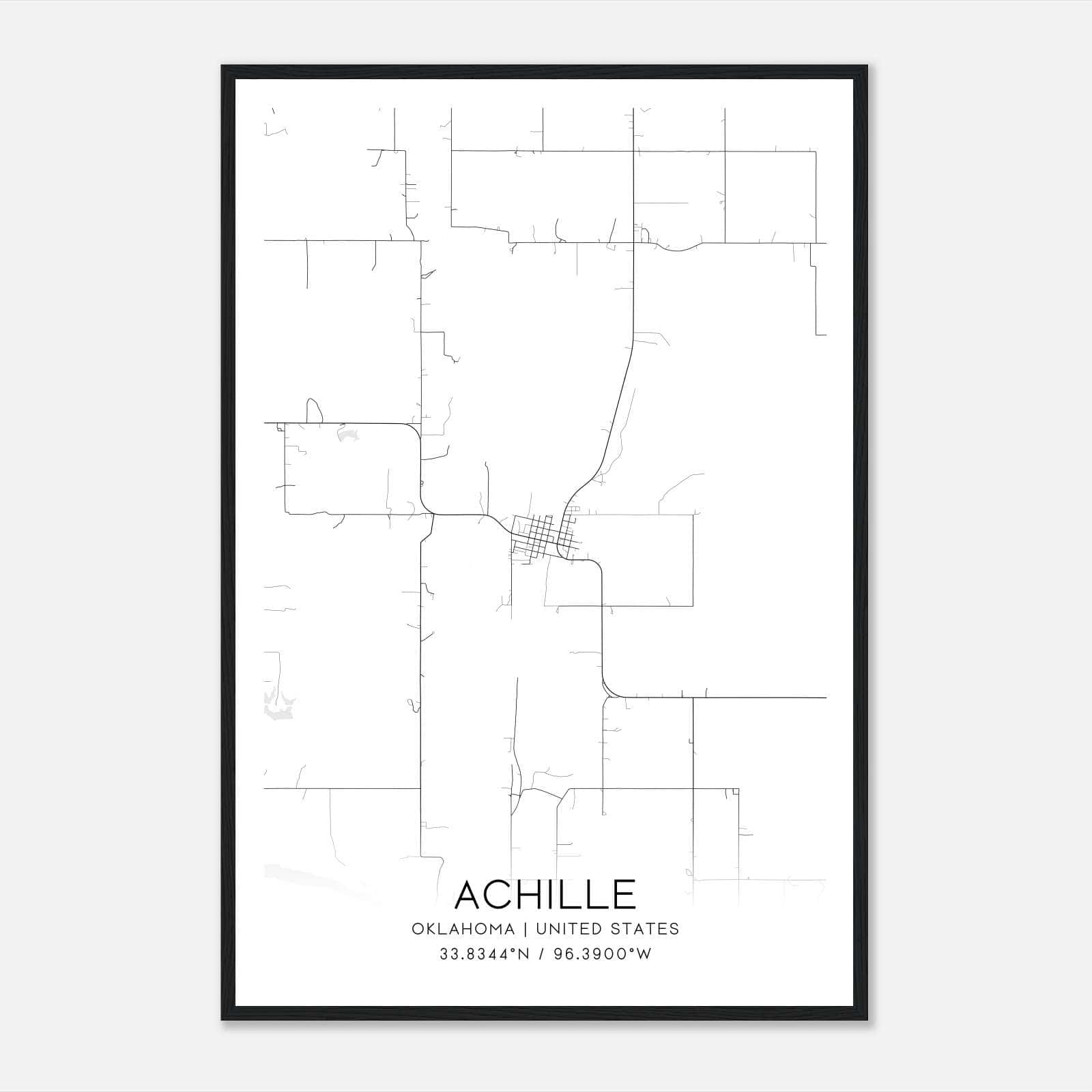 Achille Oklahoma Map Poster, Modern Home Decor Wall Art Print