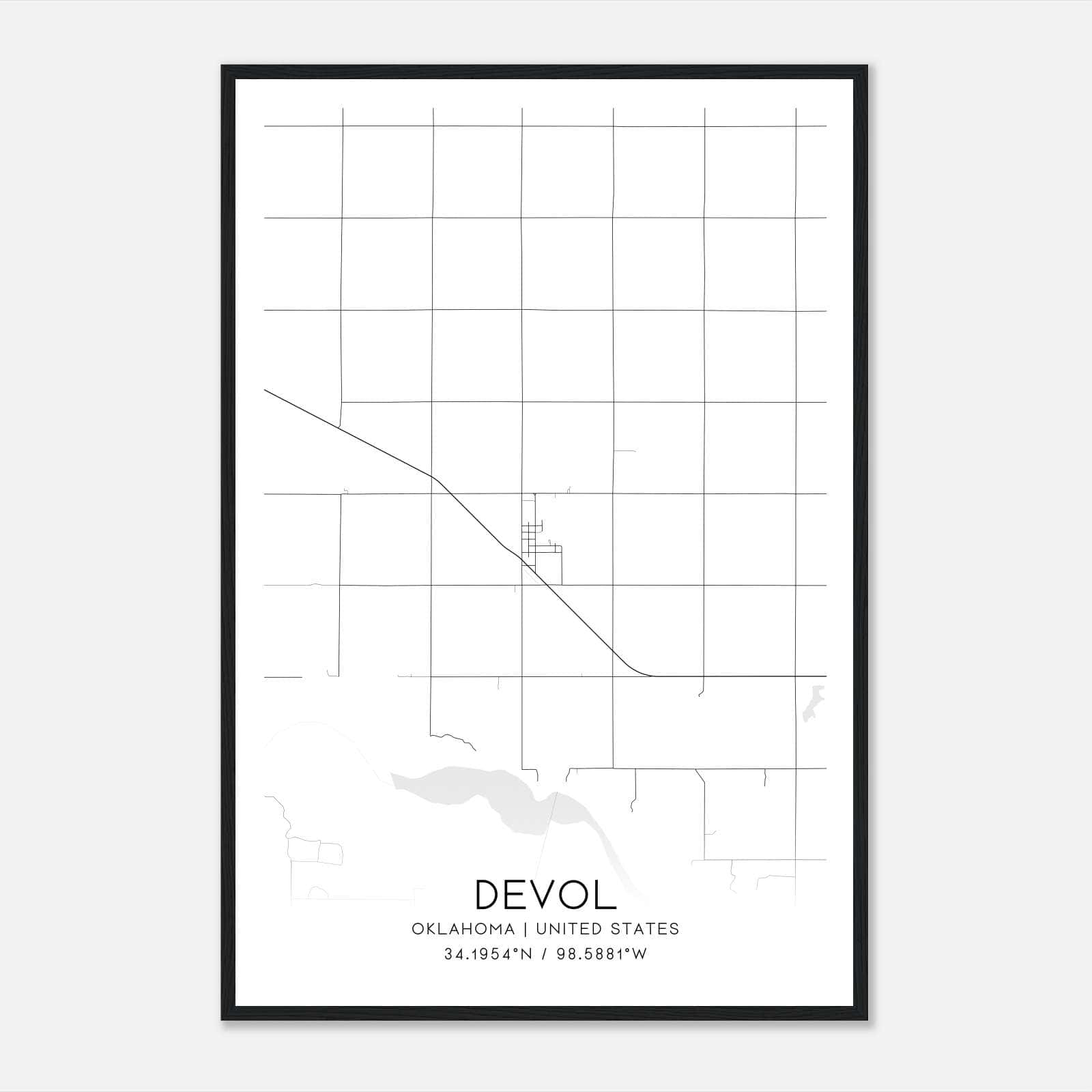 Devol Oklahoma Map Poster, Modern Home Decor Wall Art Print Devol Oklahoma Map Poster, Modern Home Decor Wall Art Print