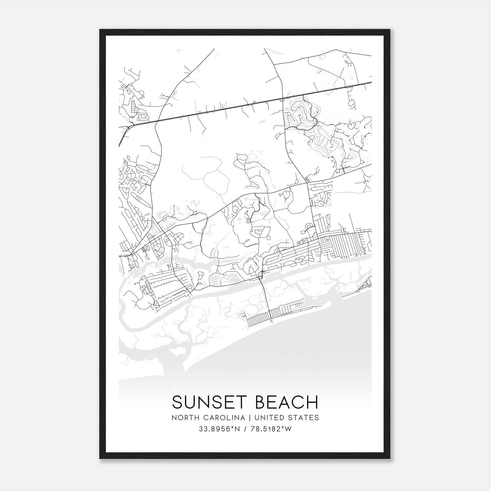 Sunset Beach North Carolina Map Poster, Modern Home Decor Wall Art Print Sunset Beach North Carolina Map Poster, Modern Home Decor Wall Art Print