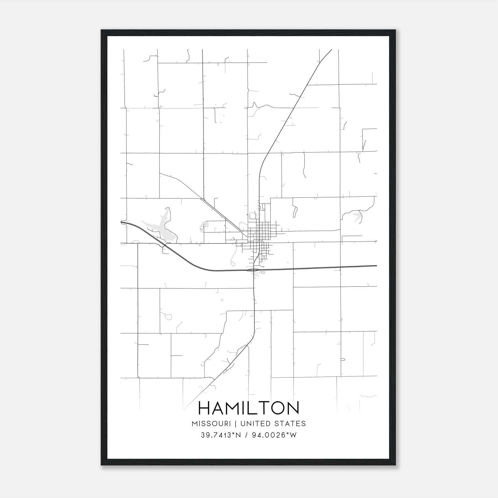 Hamilton Missouri Map Poster, Modern Home Decor Wall Art Print Hamilton Missouri Map Poster, Modern Home Decor Wall Art Print