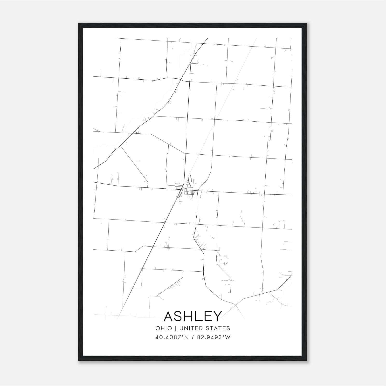 Ashley Ohio Map Poster, Modern Home Decor Wall Art Print Ashley Ohio Map Poster, Modern Home Decor Wall Art Print