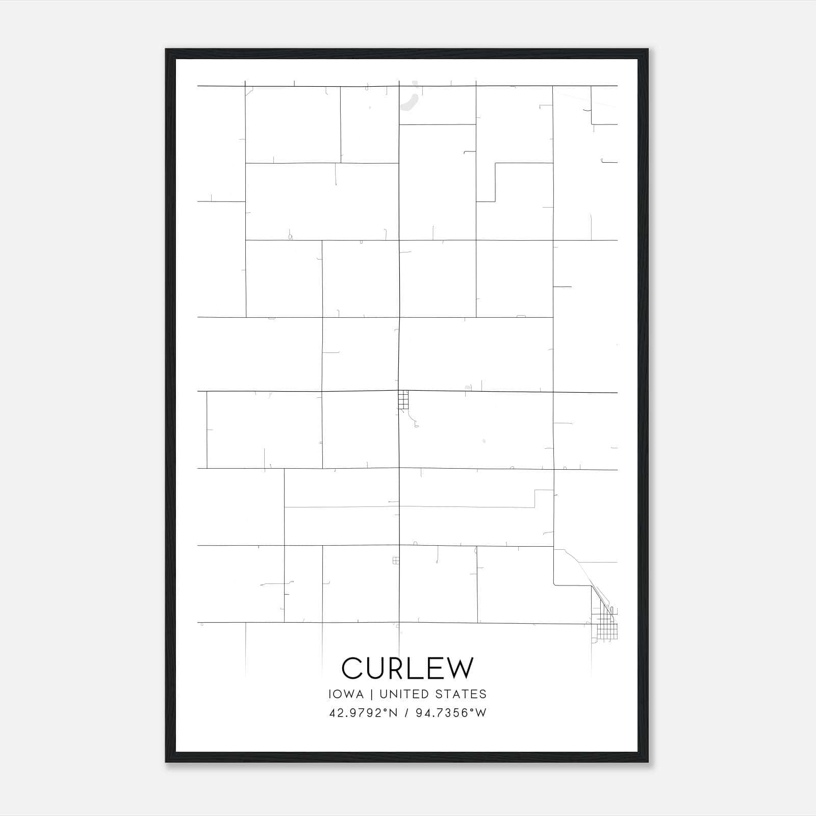 Curlew Iowa Map Poster, Modern Home Decor Wall Art Print Curlew Iowa Map Poster, Modern Home Decor Wall Art Print