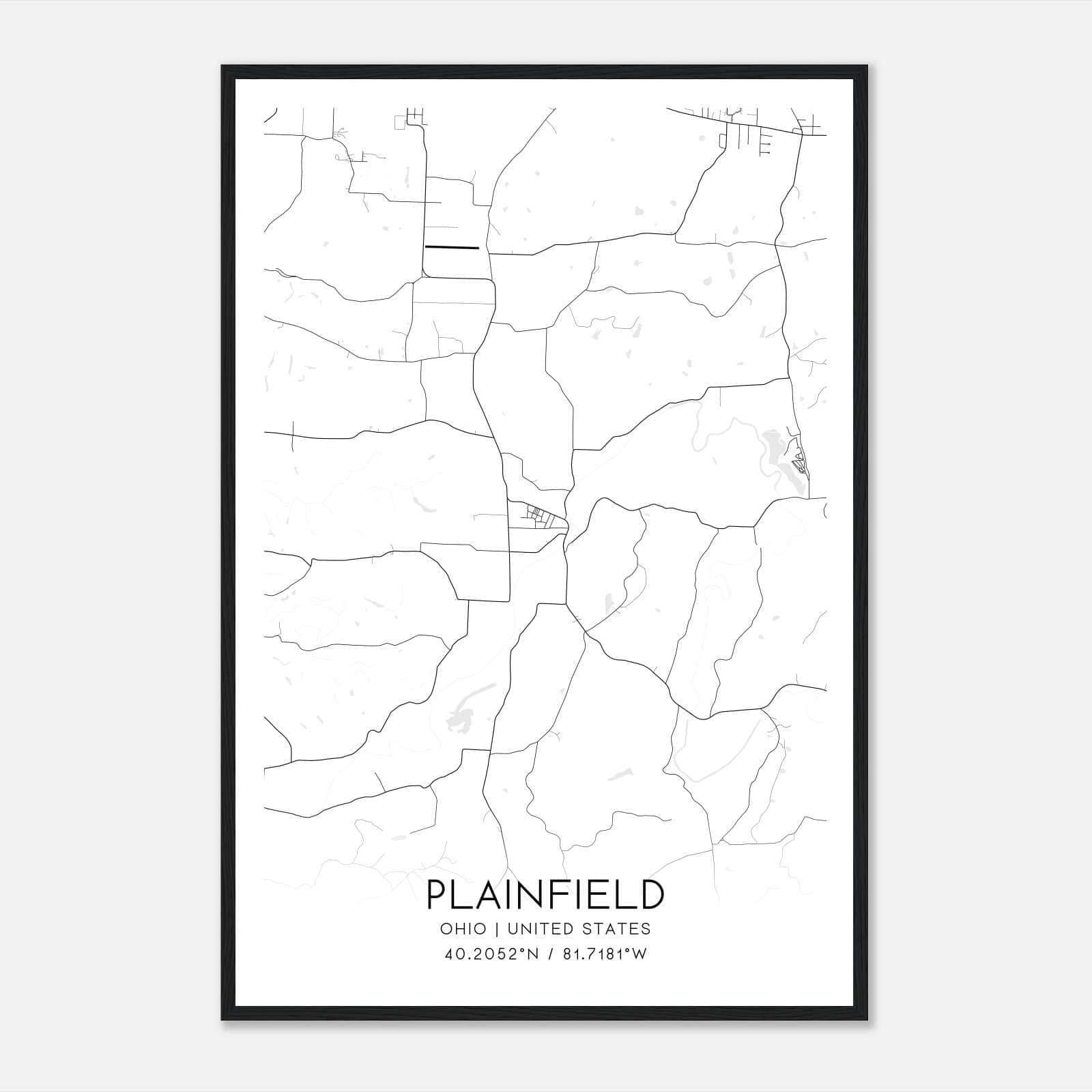 Plainfield Ohio Map Poster, Modern Home Decor Wall Art Print Plainfield Ohio Map Poster, Modern Home Decor Wall Art Print