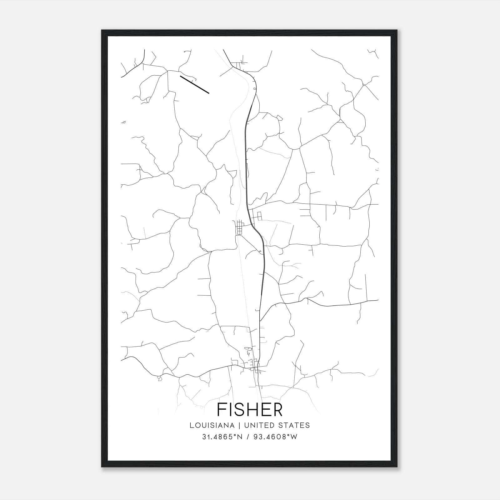 Fisher Louisiana Map Poster, Modern Home Decor Wall Art Print Fisher Louisiana Map Poster, Modern Home Decor Wall Art Print