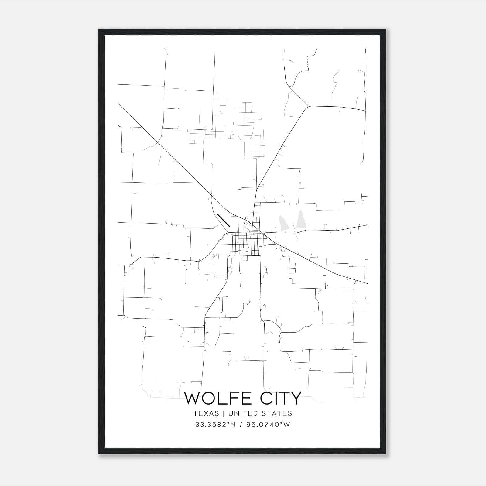Wolfe City Texas Map Poster, Modern Home Decor Wall Art Print Wolfe City Texas Map Poster, Modern Home Decor Wall Art Print