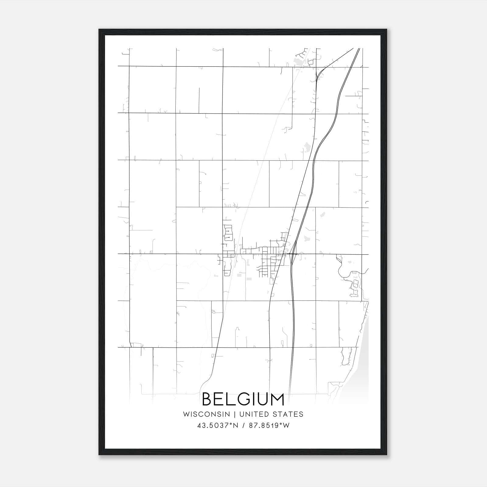 Belgium Wisconsin Map Poster, Modern Home Decor Wall Art Print Belgium Wisconsin Map Poster, Modern Home Decor Wall Art Print