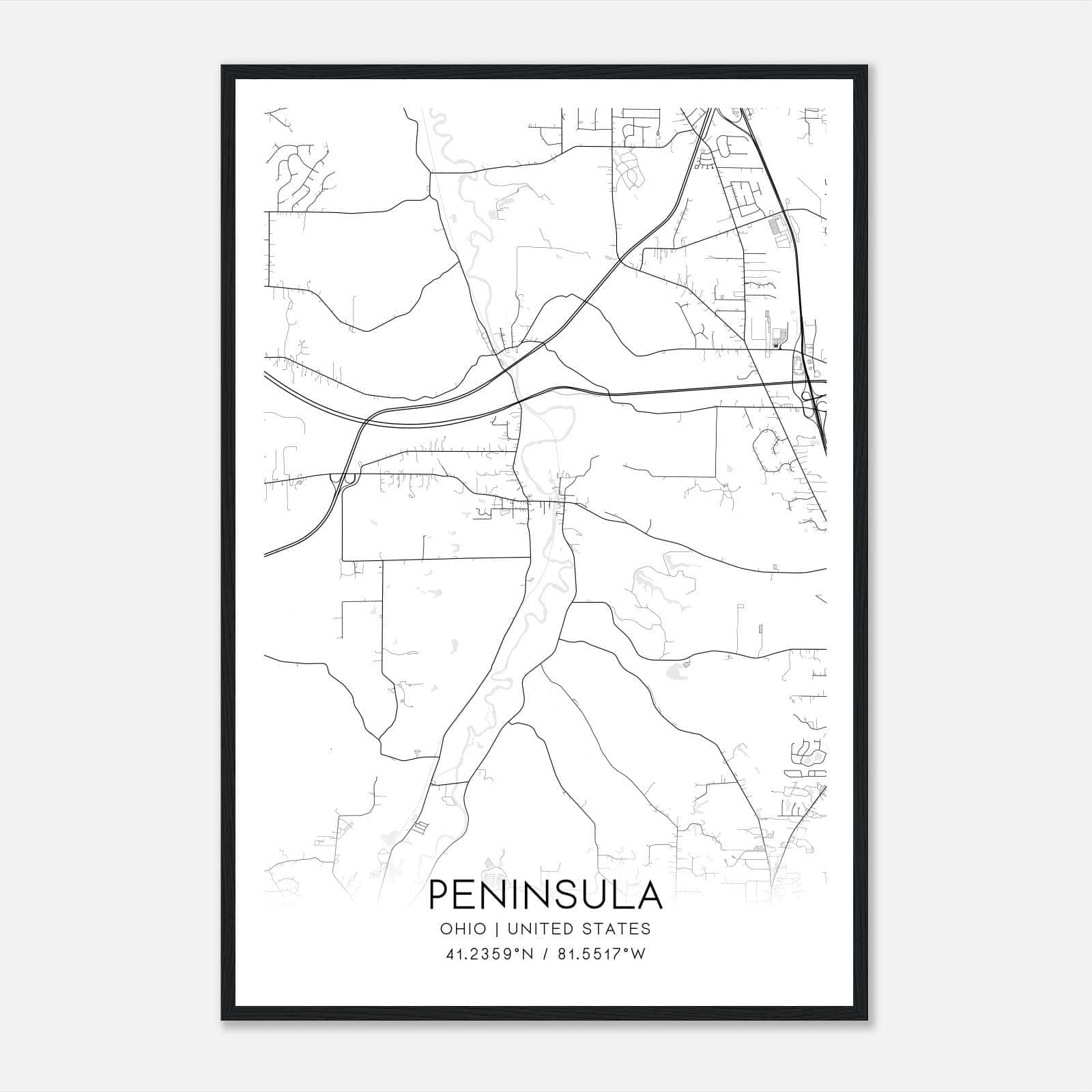 Peninsula Ohio Map Poster, Modern Home Decor Wall Art Print Peninsula Ohio Map Poster, Modern Home Decor Wall Art Print