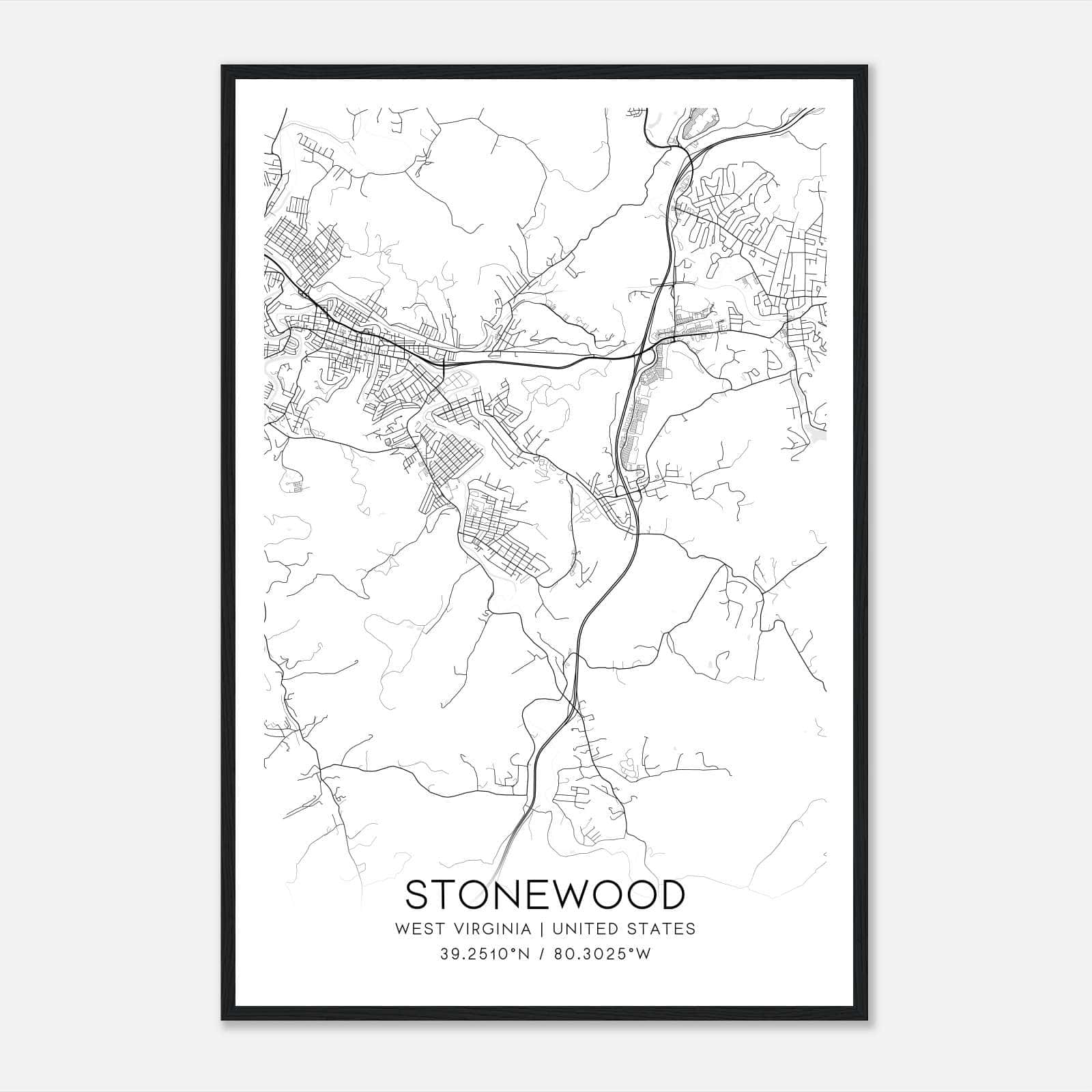 Stonewood West Virginia Map Poster, Modern Home Decor Wall Art Print Stonewood West Virginia Map Poster, Modern Home Decor Wall Art Print
