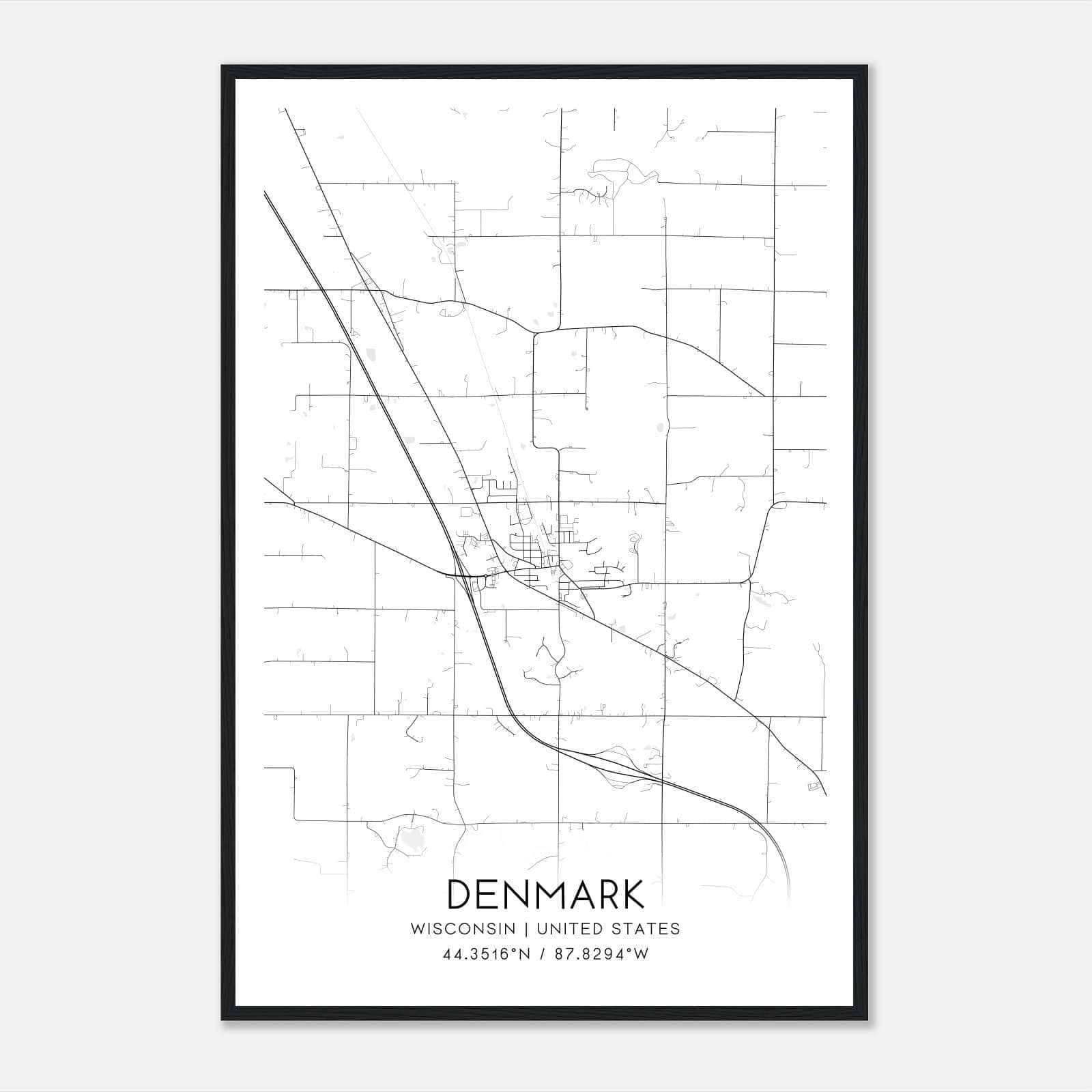 Denmark Wisconsin Map Poster, Modern Home Decor Wall Art Print Denmark Wisconsin Map Poster, Modern Home Decor Wall Art Print