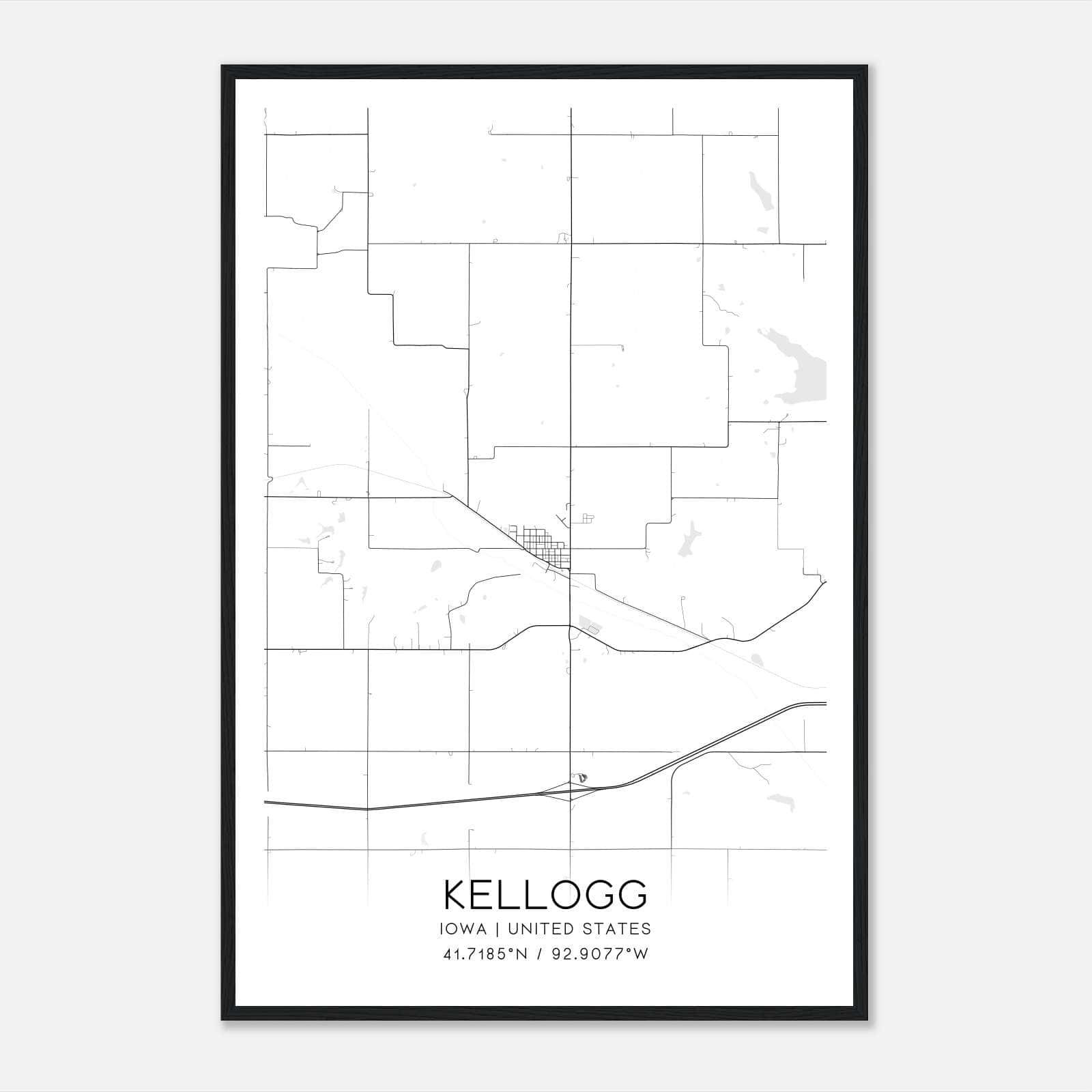 Kellogg Iowa Map Poster, Modern Home Decor Wall Art Print Kellogg Iowa Map Poster, Modern Home Decor Wall Art Print