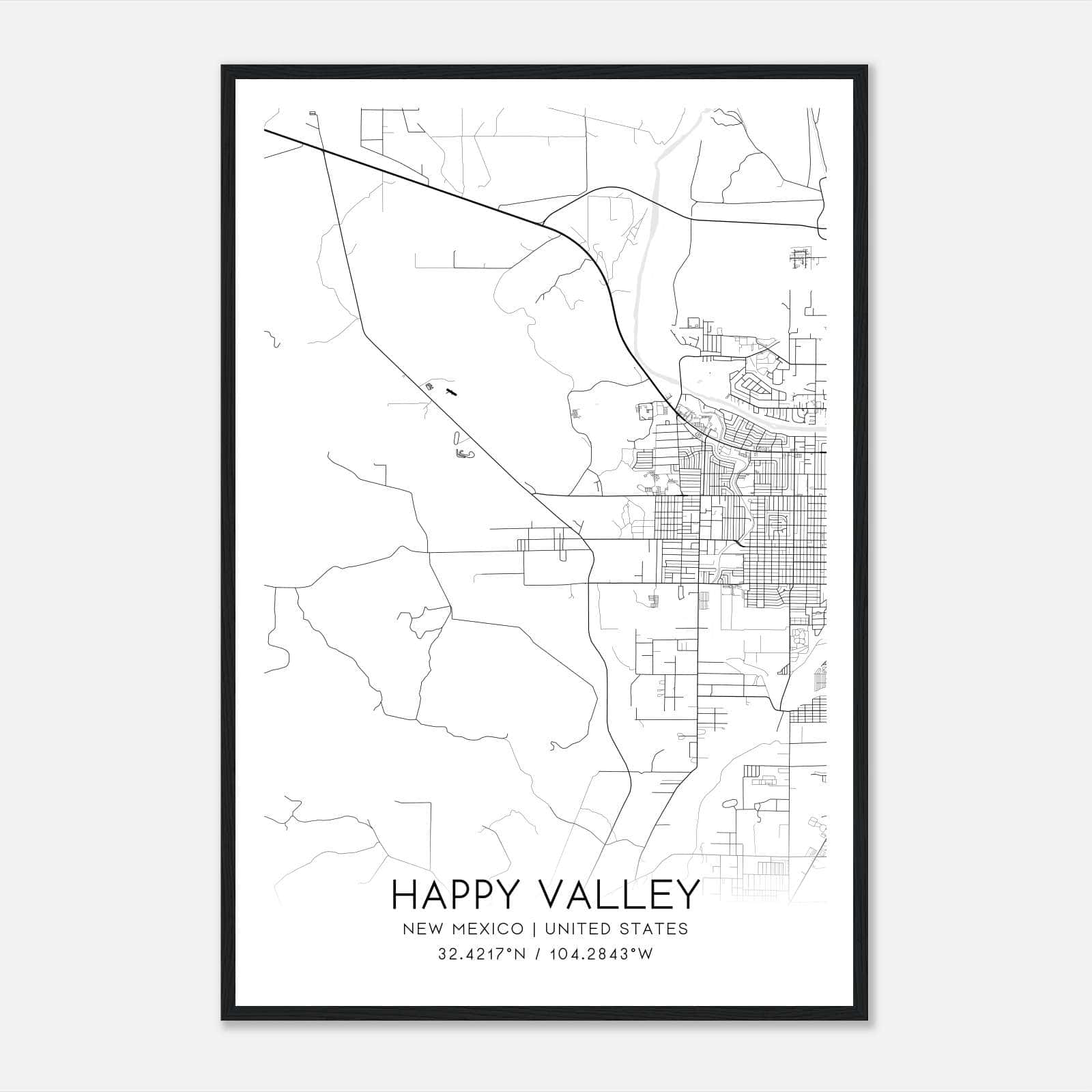 Happy Valley New Mexico Map Poster, Modern Home Decor Wall Art Print Happy Valley New Mexico Map Poster, Modern Home Decor Wall Art Print