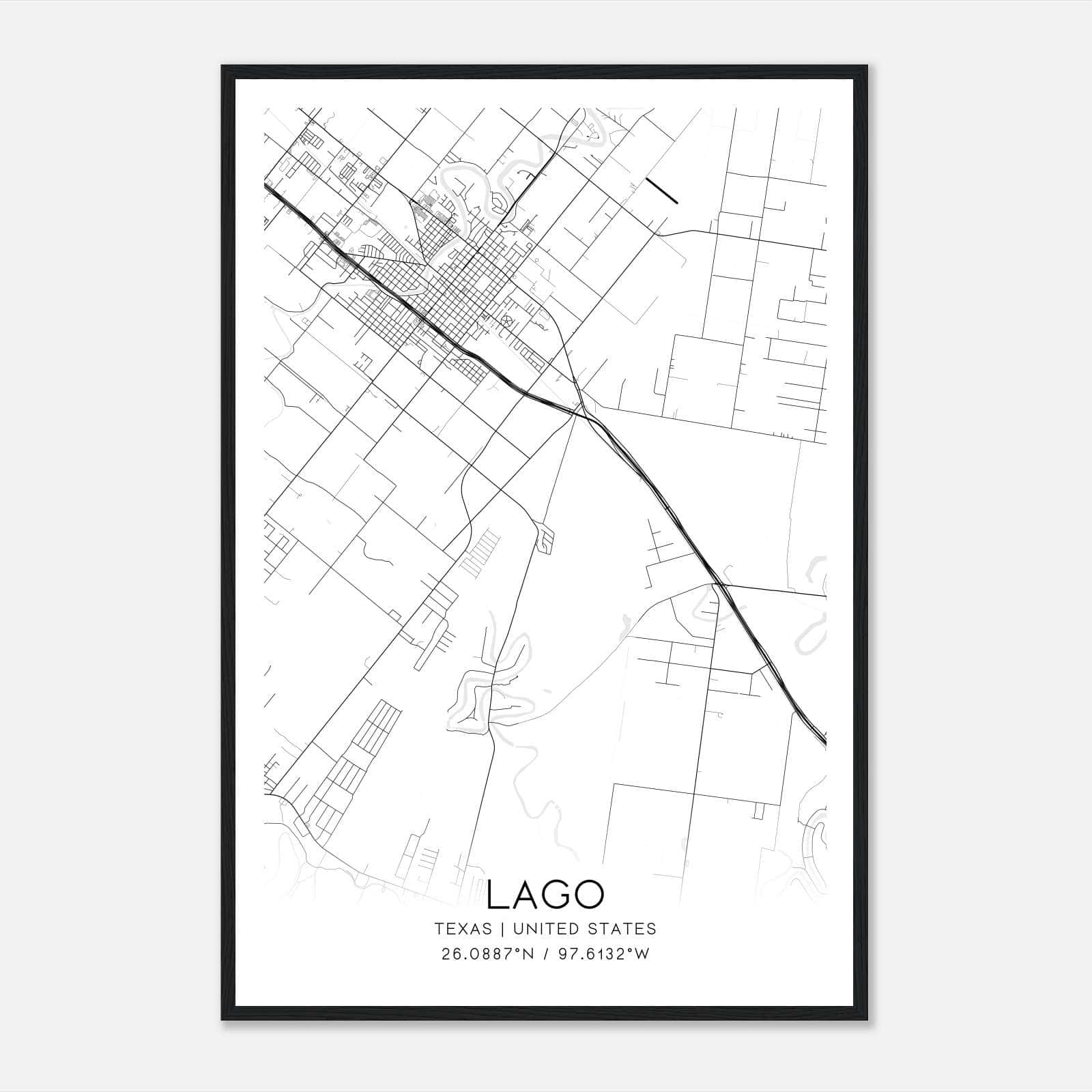 Lago Texas Map Poster, Modern Home Decor Wall Art Print Lago Texas Map Poster, Modern Home Decor Wall Art Print