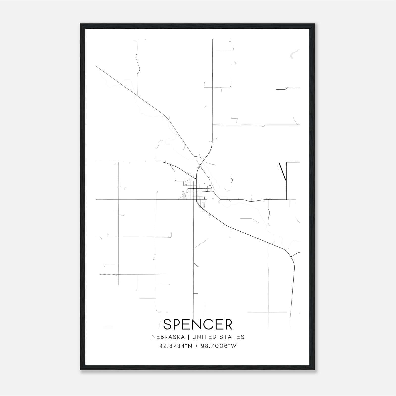 Spencer Nebraska Map Poster, Modern Home Decor Wall Art Print Spencer Nebraska Map Poster, Modern Home Decor Wall Art Print