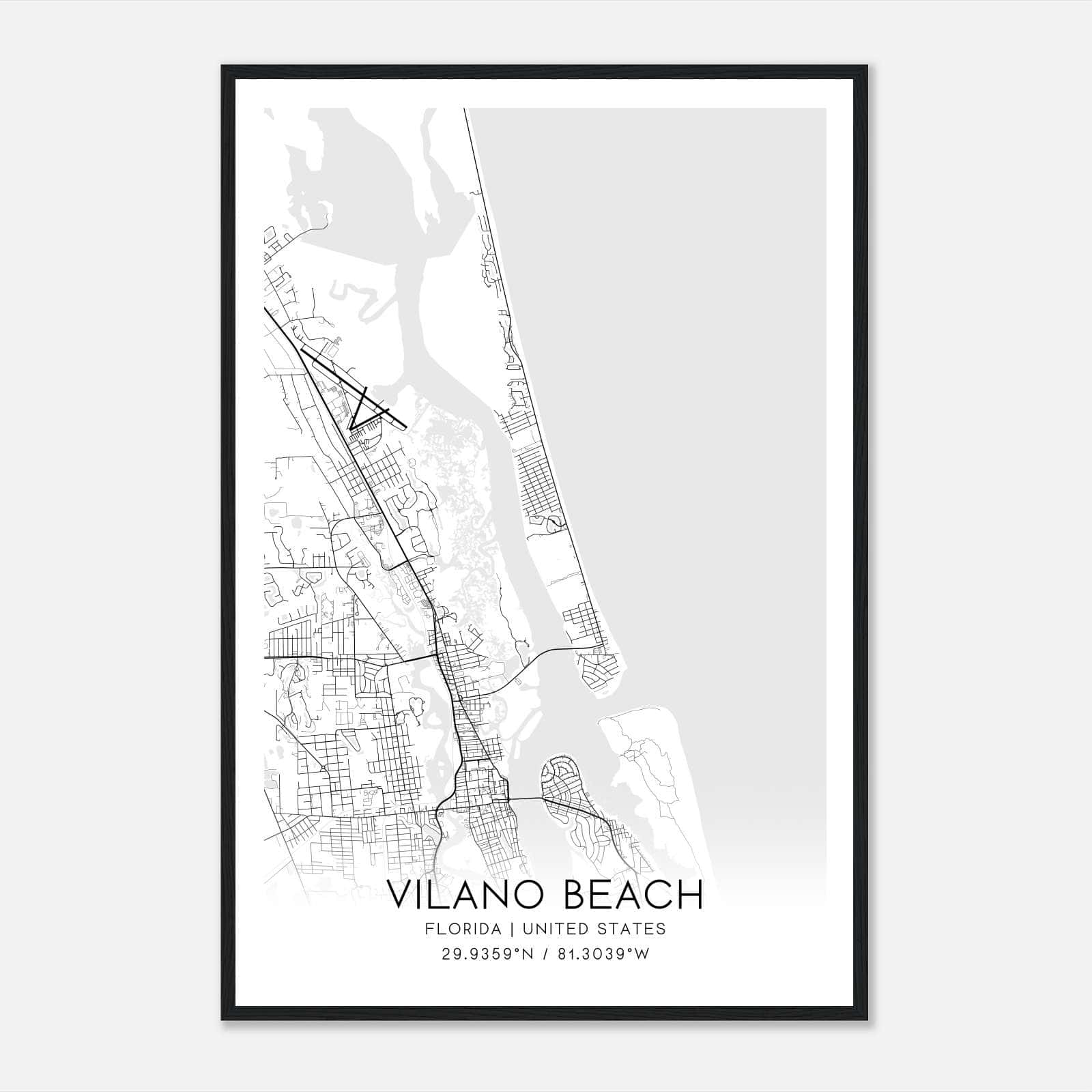 Vilano Beach Florida Map Poster, Modern Home Decor Wall Art Print Vilano Beach Florida Map Poster, Modern Home Decor Wall Art Print