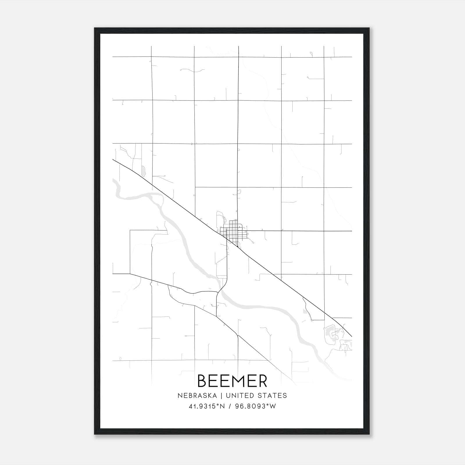 Beemer Nebraska Map Poster, Modern Home Decor Wall Art Print Beemer Nebraska Map Poster, Modern Home Decor Wall Art Print