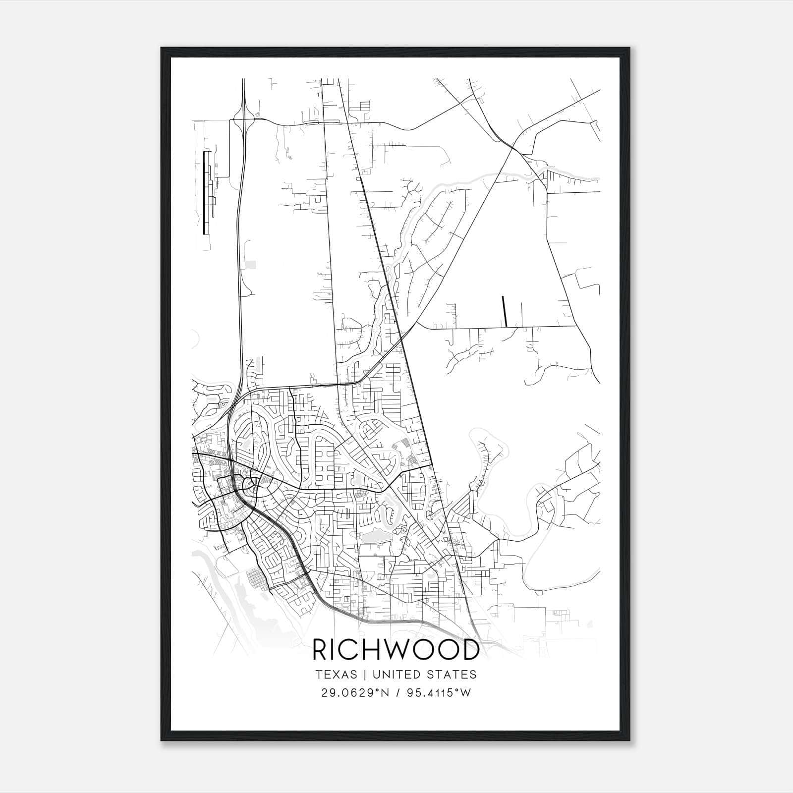 Richwood Texas Map Poster, Modern Home Decor Wall Art Print Richwood Texas Map Poster, Modern Home Decor Wall Art Print