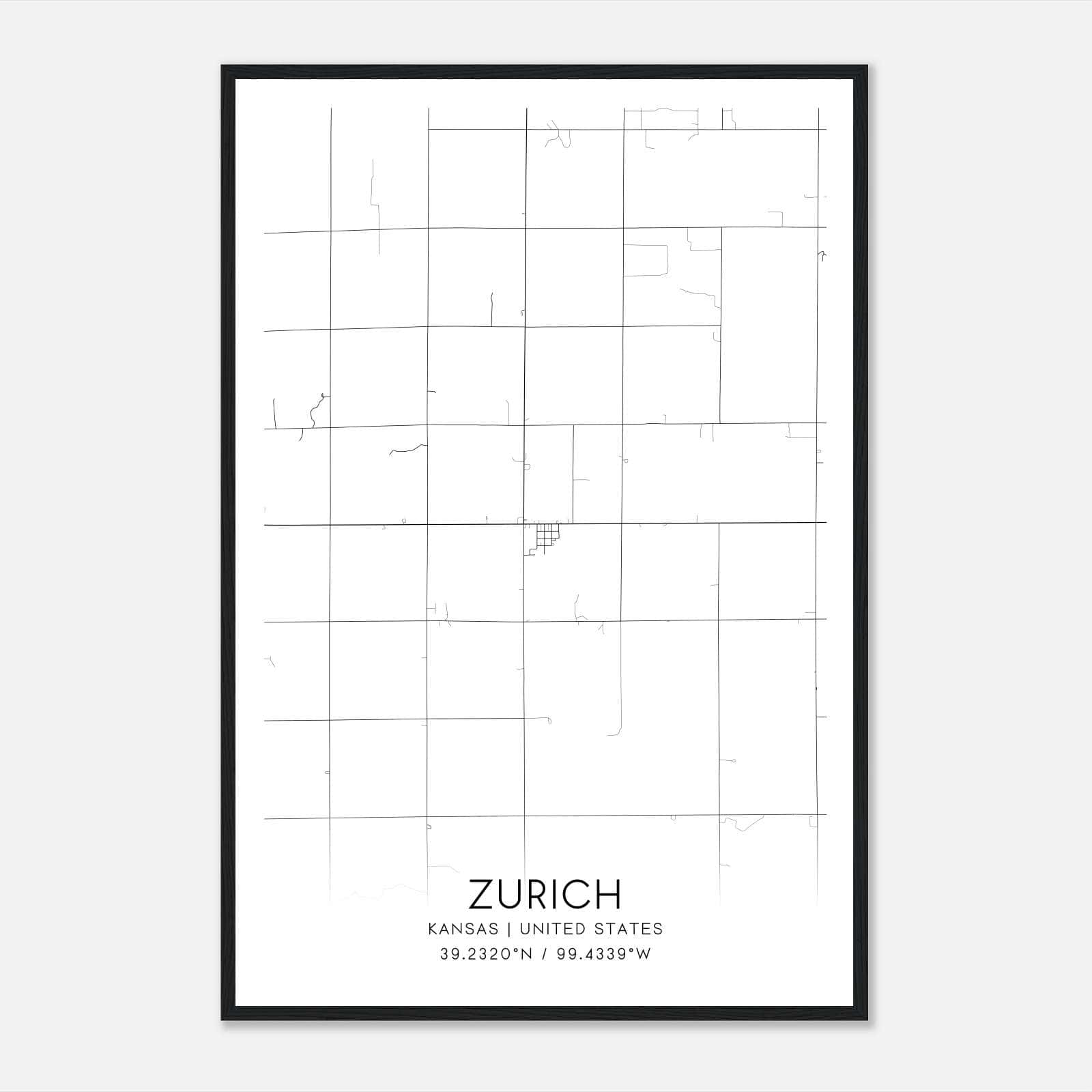 Zurich Kansas Map Poster, Modern Home Decor Wall Art Print