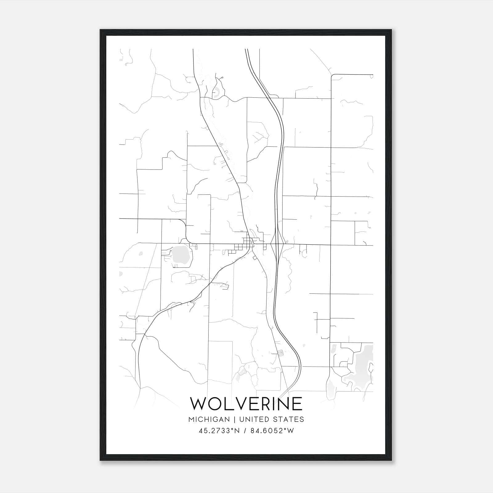 Wolverine Michigan Map Poster, Modern Home Decor Wall Art Print Wolverine Michigan Map Poster, Modern Home Decor Wall Art Print