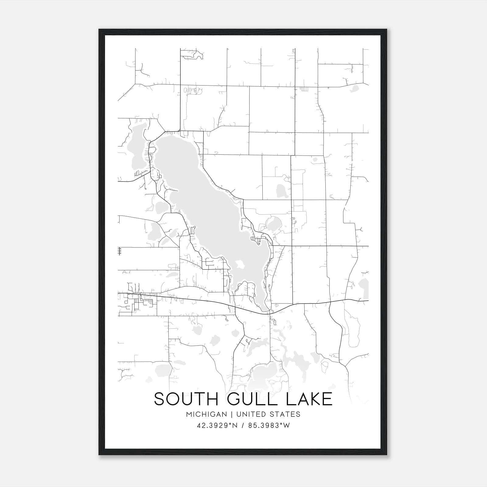 South Gull Lake Michigan Map Poster, Modern Home Decor Wall Art Print South Gull Lake Michigan Map Poster, Modern Home Decor Wall Art Print