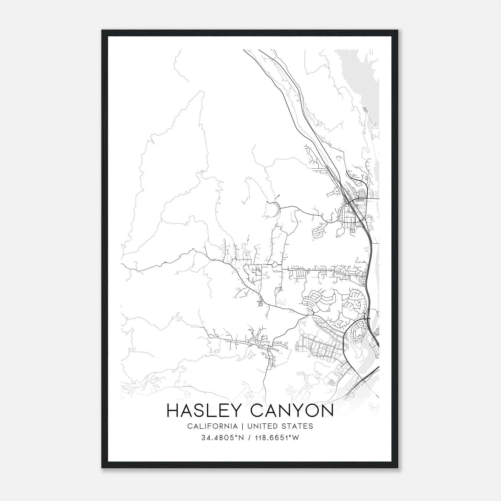Hasley Canyon California Map Poster, Modern Home Decor Wall Art Print Hasley Canyon California Map Poster, Modern Home Decor Wall Art Print