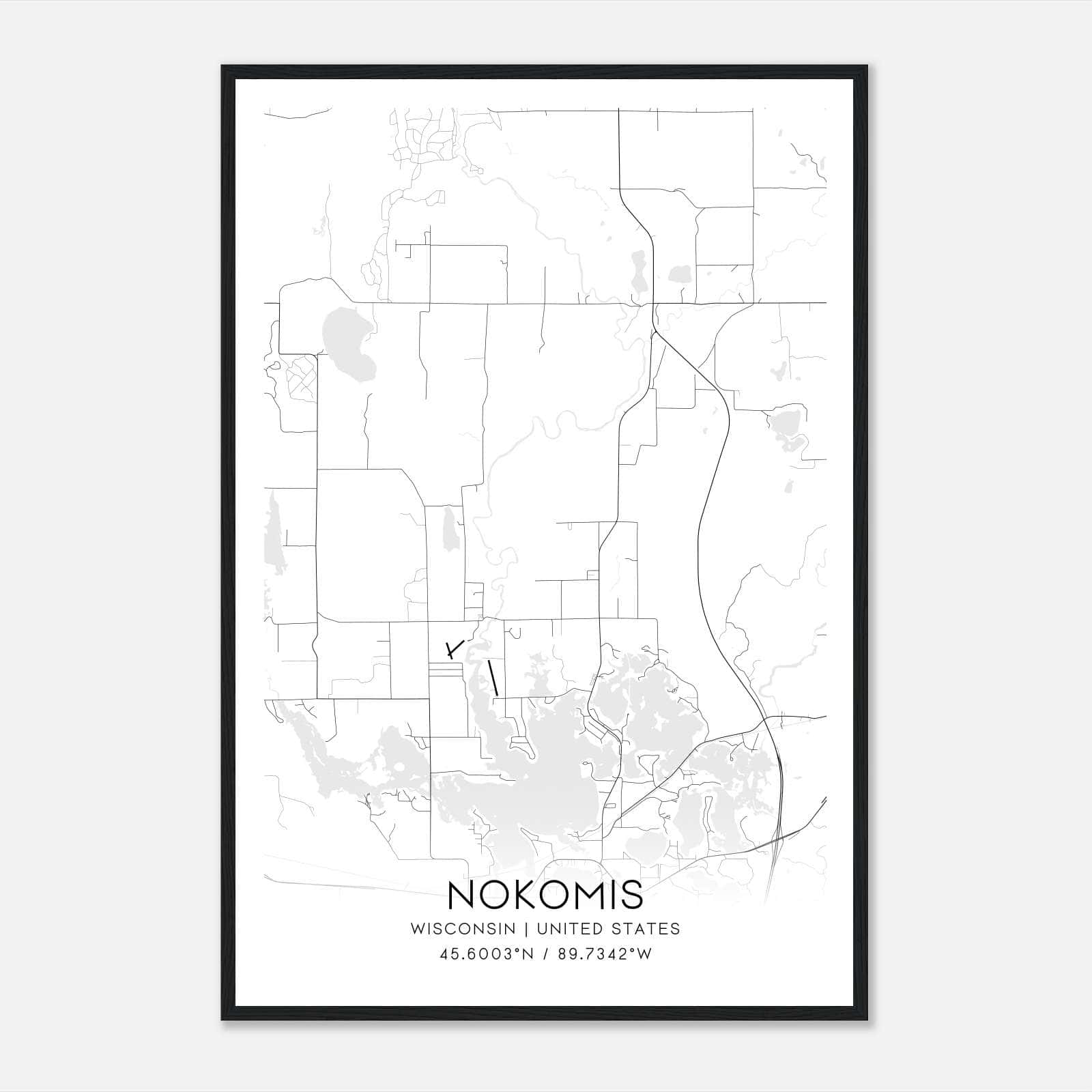 Nokomis Wisconsin Map Poster, Modern Home Decor Wall Art Print Nokomis Wisconsin Map Poster, Modern Home Decor Wall Art Print