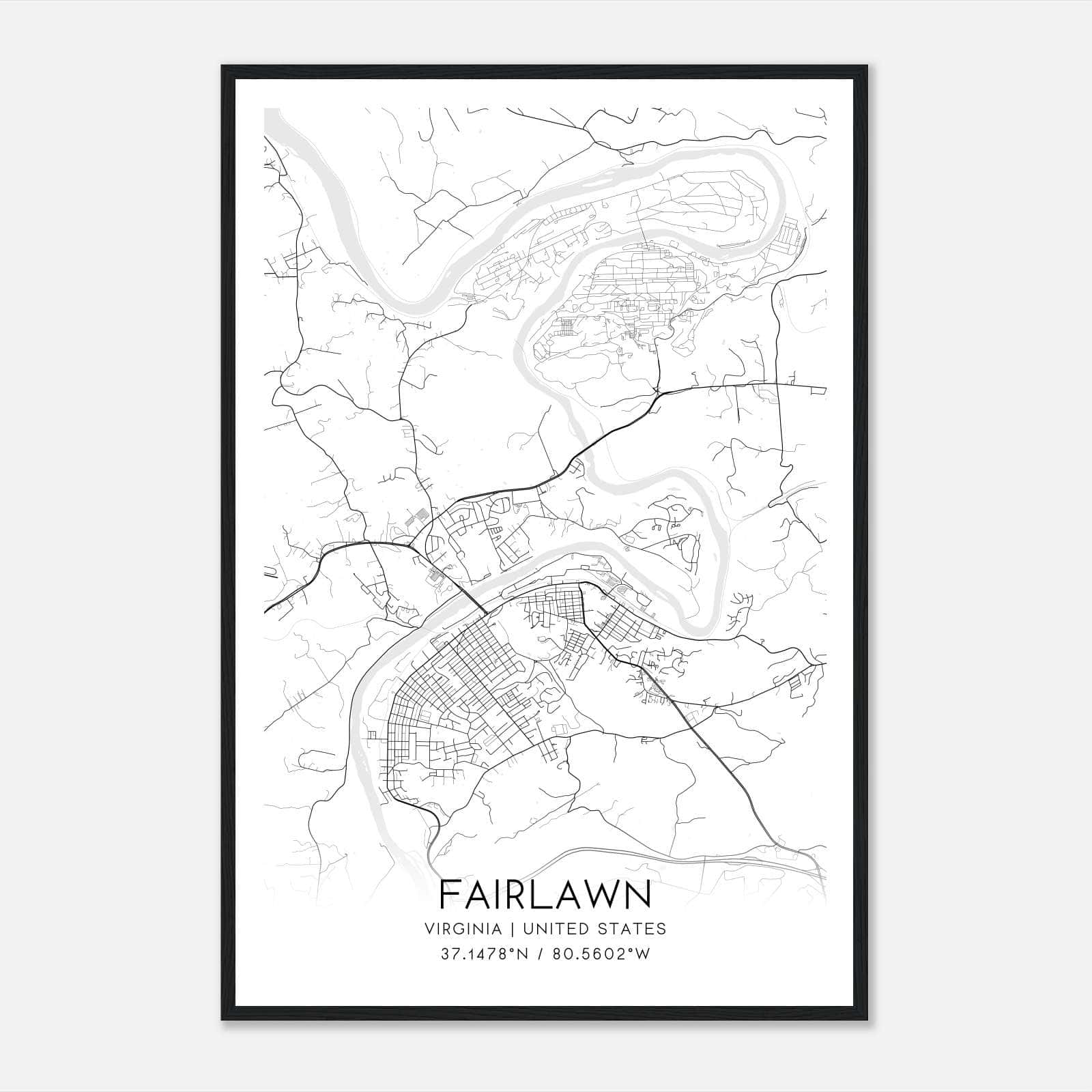 Fairlawn Virginia Map Poster, Modern Home Decor Wall Art Print Fairlawn Virginia Map Poster, Modern Home Decor Wall Art Print