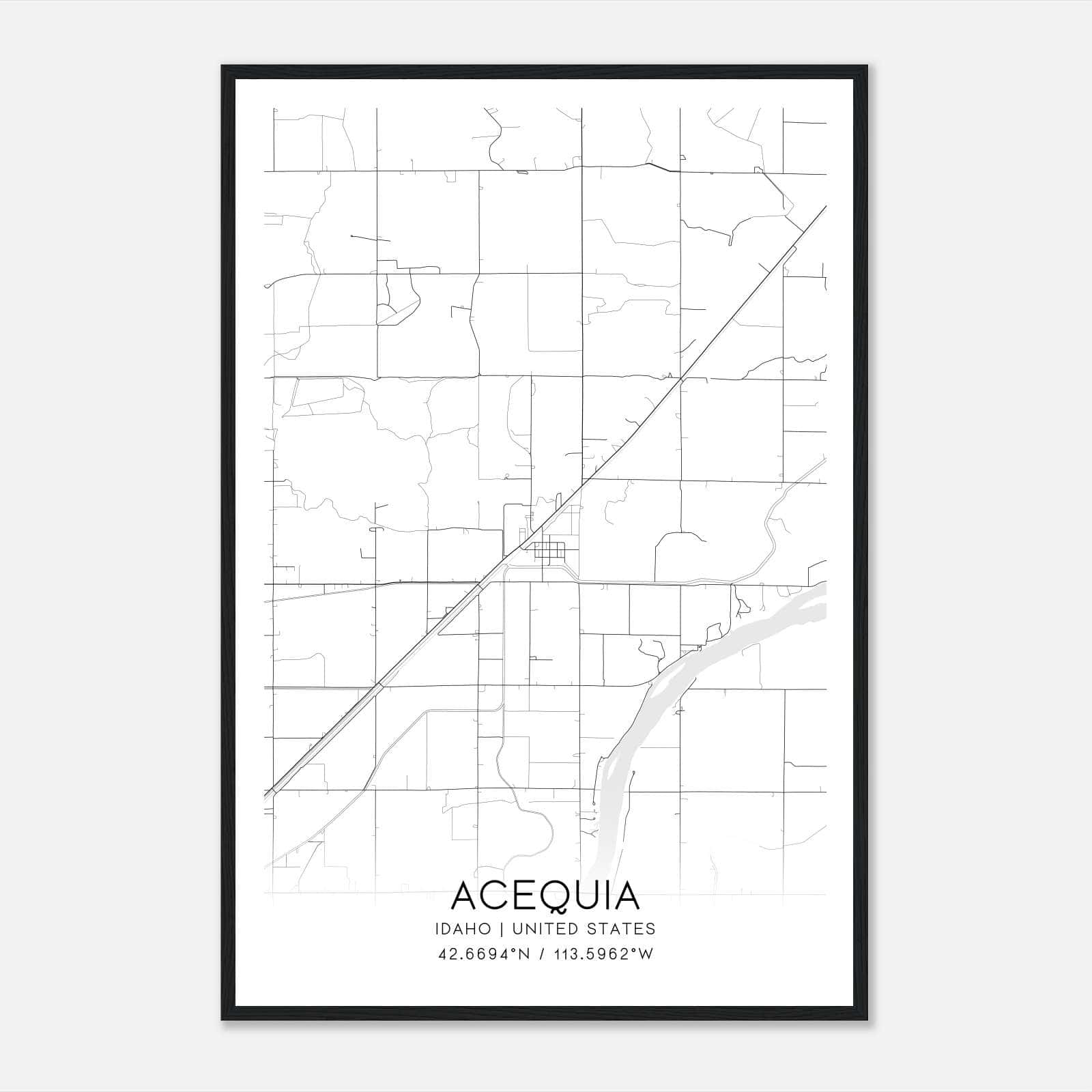 Acequia Idaho Map Poster, Modern Home Decor Wall Art Print