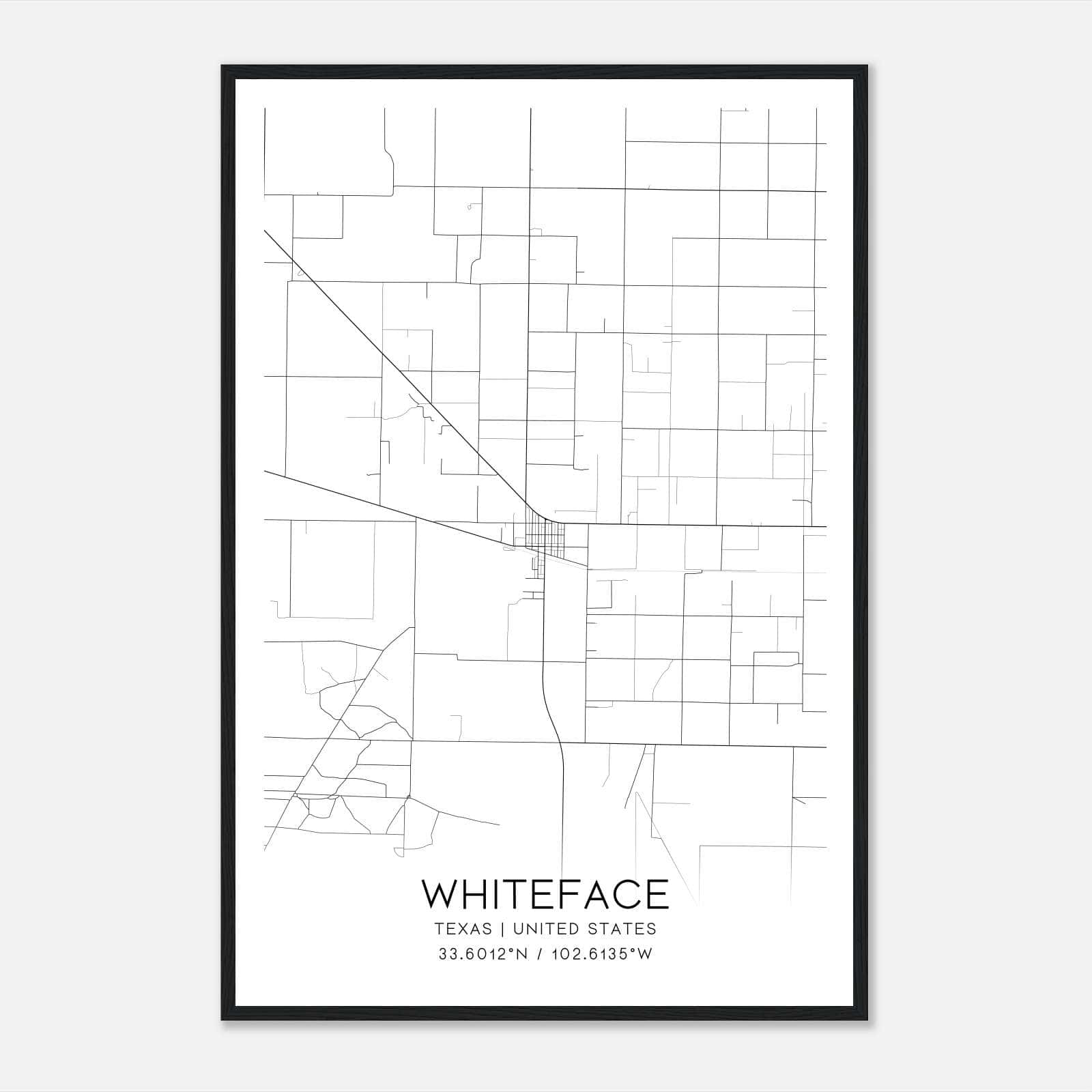 Whiteface Texas Map Poster, Modern Home Decor Wall Art Print Whiteface Texas Map Poster, Modern Home Decor Wall Art Print