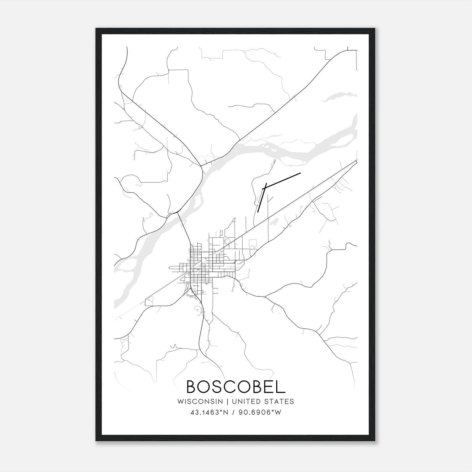 Boscobel Wisconsin Map Poster, Modern Home Decor Wall Art Print Boscobel Wisconsin Map Poster, Modern Home Decor Wall Art Print