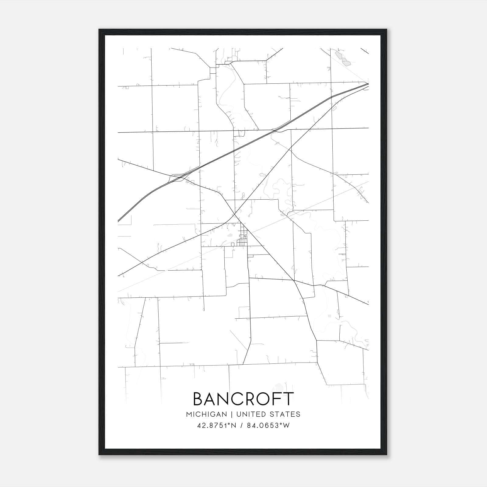 Bancroft Michigan Map Poster, Modern Home Decor Wall Art Print Bancroft Michigan Map Poster, Modern Home Decor Wall Art Print