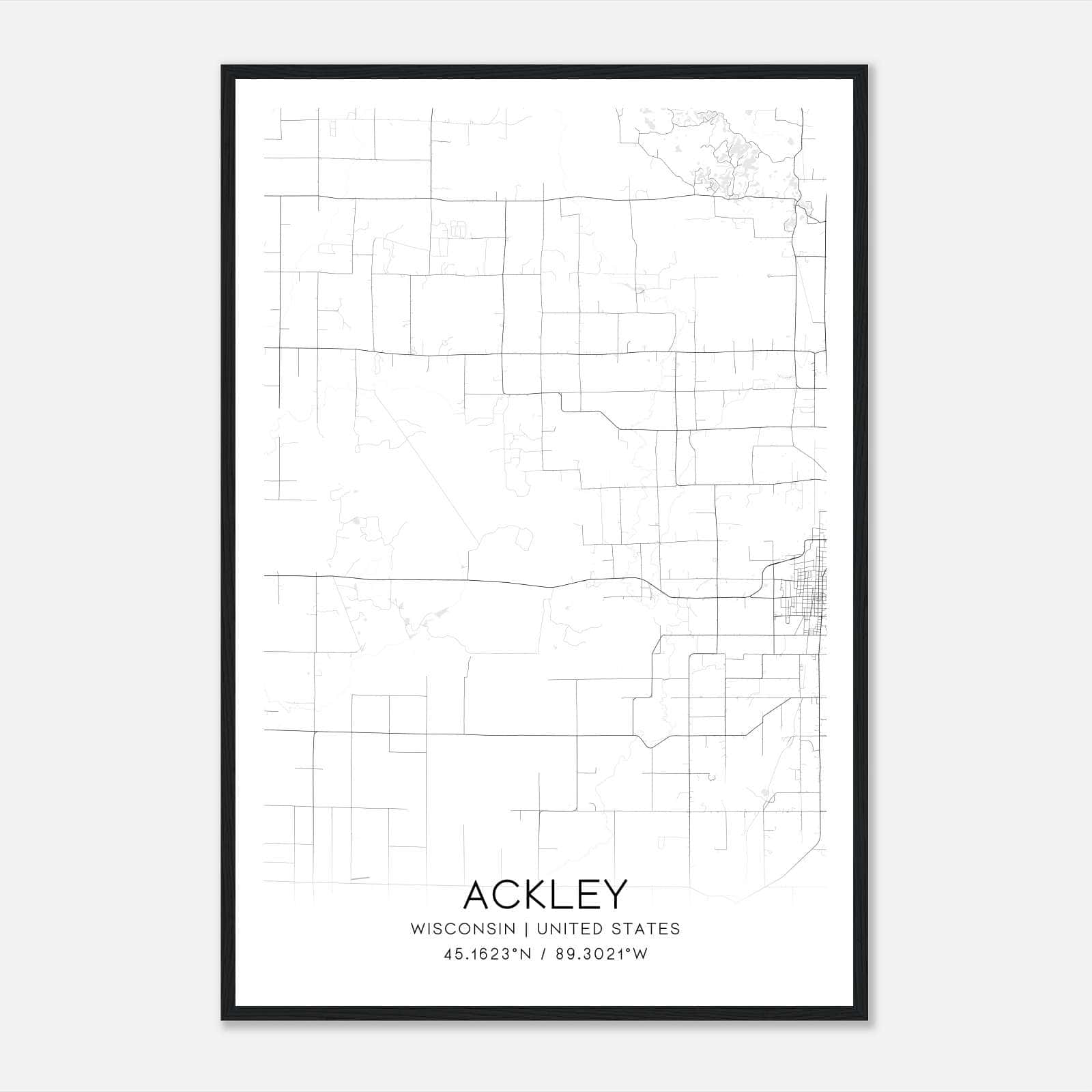 Ackley Wisconsin Map Poster, Modern Home Decor Wall Art Print