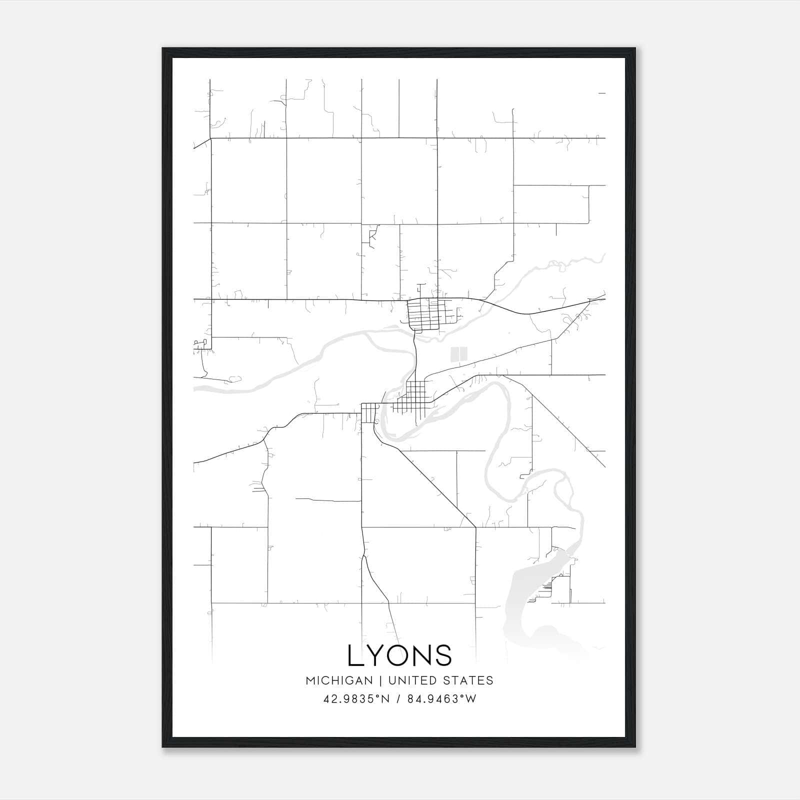 Lyons Michigan Map Poster, Modern Home Decor Wall Art Print Lyons Michigan Map Poster, Modern Home Decor Wall Art Print
