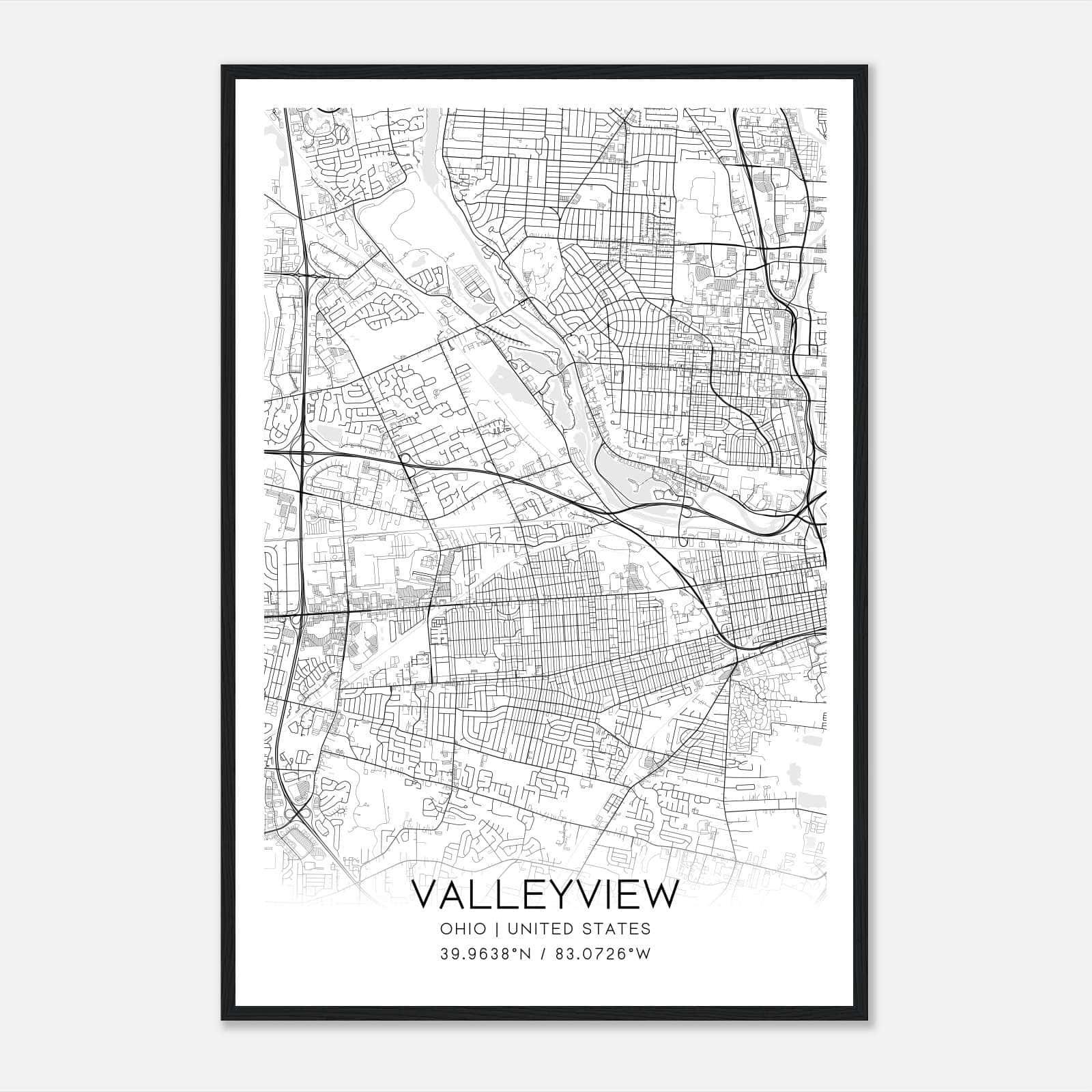 Valleyview Ohio Map Poster, Modern Home Decor Wall Art Print Valleyview Ohio Map Poster, Modern Home Decor Wall Art Print