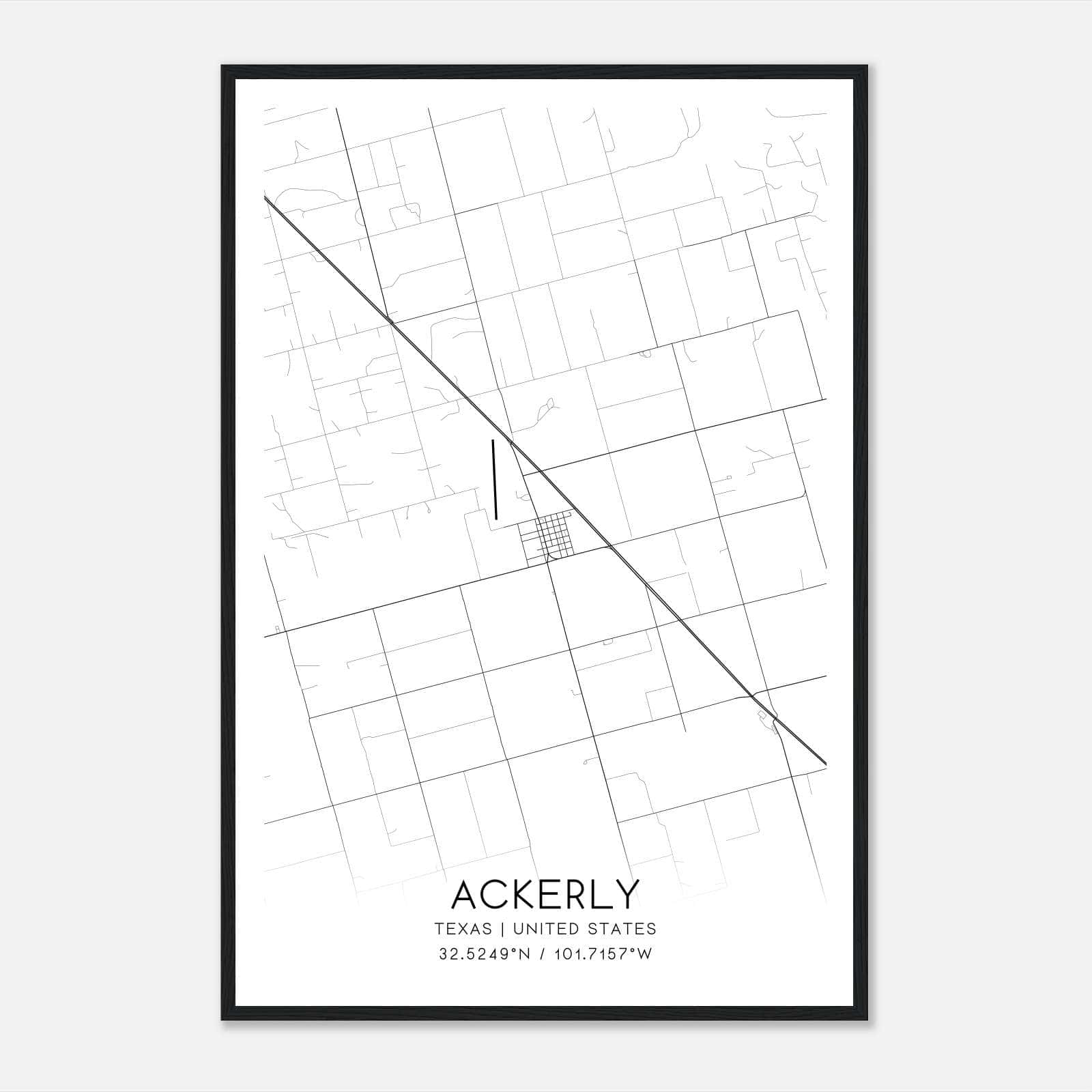 Ackerly Texas Map Poster, Modern Home Decor Wall Art Print