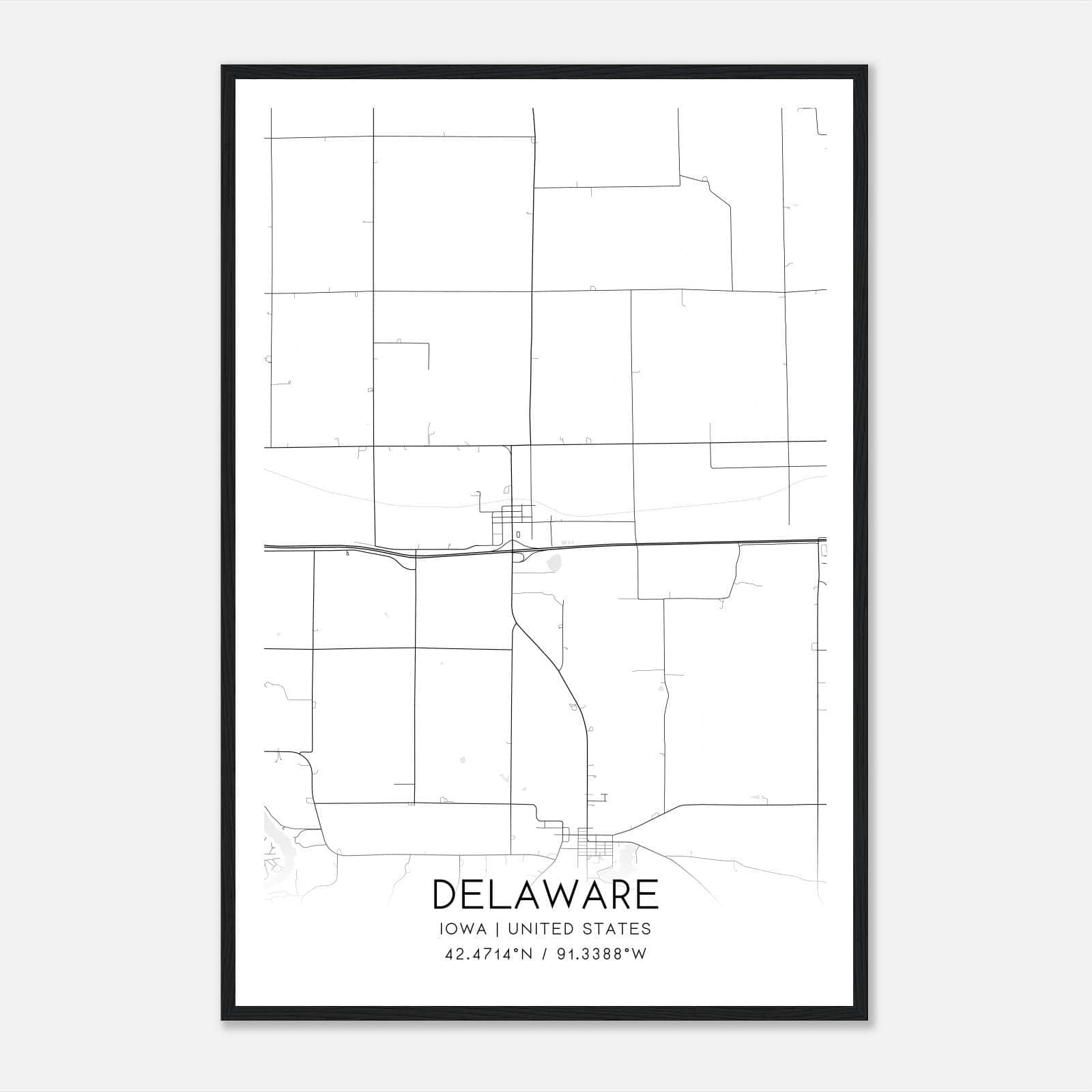 Delaware Iowa Map Poster, Modern Home Decor Wall Art Print Delaware Iowa Map Poster, Modern Home Decor Wall Art Print