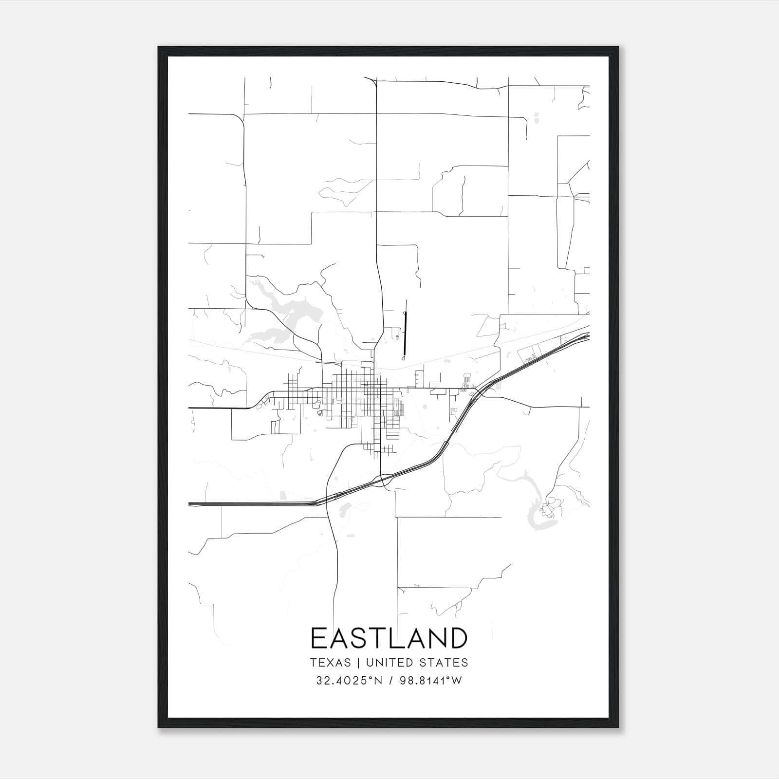 Eastland Texas Map Poster, Modern Home Decor Wall Art Print Eastland Texas Map Poster, Modern Home Decor Wall Art Print