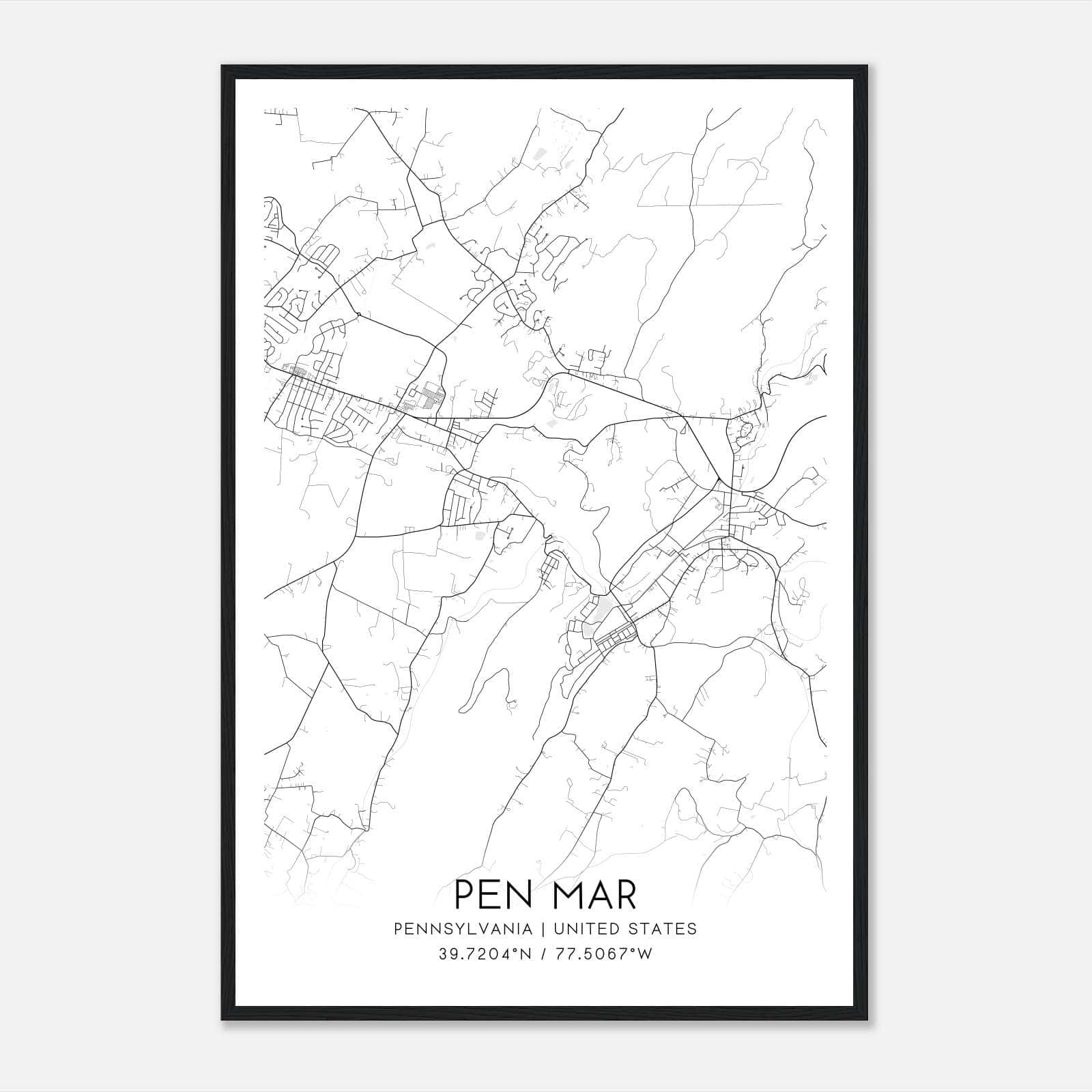 Pen Mar Pennsylvania Map Poster, Modern Home Decor Wall Art Print Pen Mar Pennsylvania Map Poster, Modern Home Decor Wall Art Print