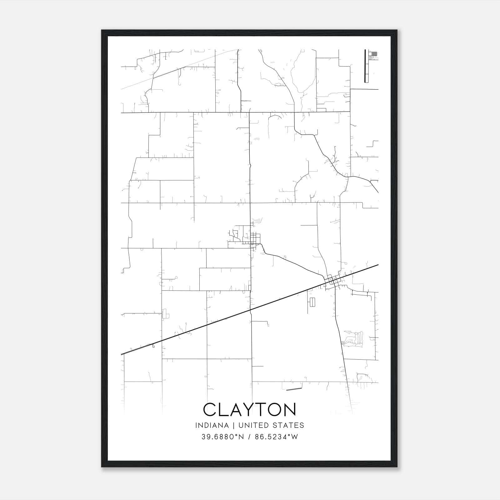 Clayton Indiana Map Poster, Modern Home Decor Wall Art Print Clayton Indiana Map Poster, Modern Home Decor Wall Art Print