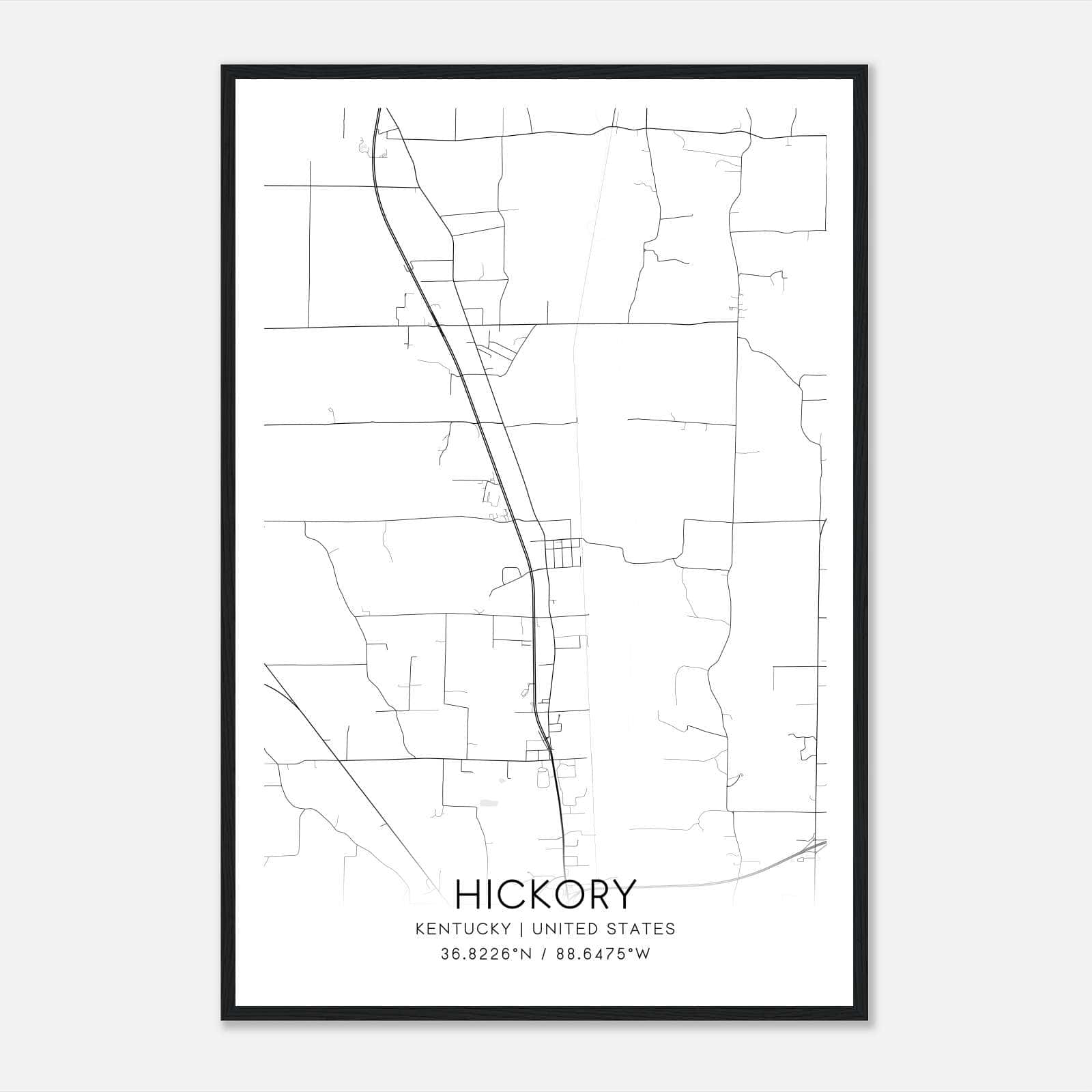 Hickory Kentucky Map Poster, Modern Home Decor Wall Art Print Hickory Kentucky Map Poster, Modern Home Decor Wall Art Print