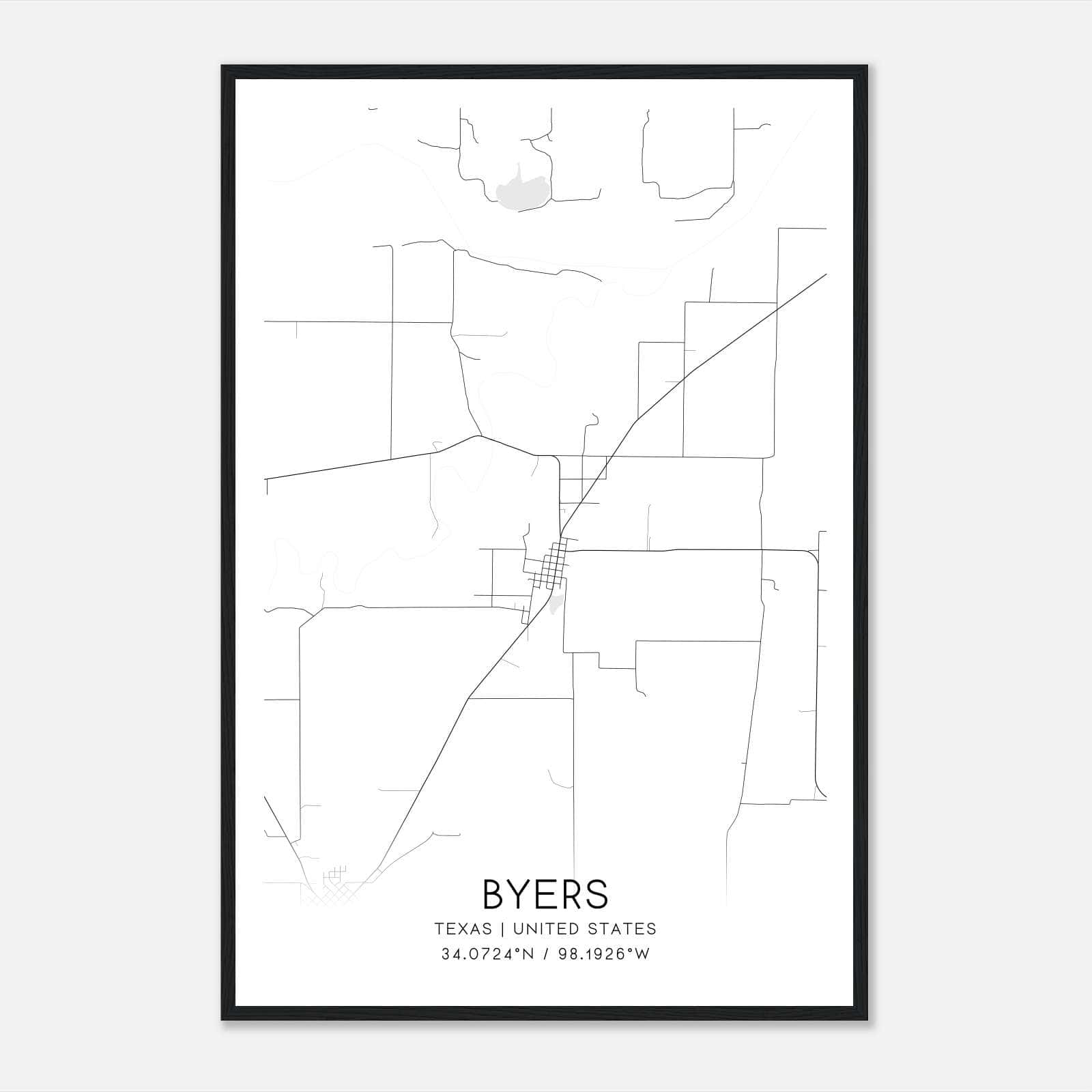 Byers Texas Map Poster, Modern Home Decor Wall Art Print Byers Texas Map Poster, Modern Home Decor Wall Art Print