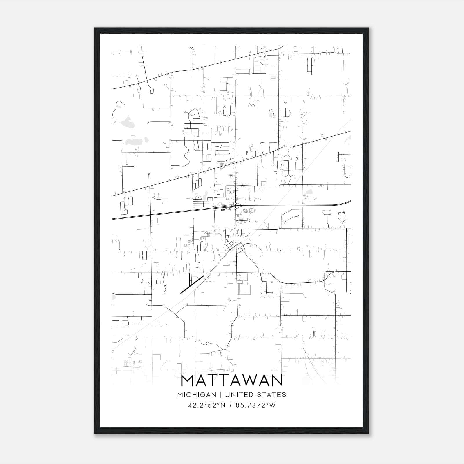 Mattawan Michigan Map Poster, Modern Home Decor Wall Art Print Mattawan Michigan Map Poster, Modern Home Decor Wall Art Print