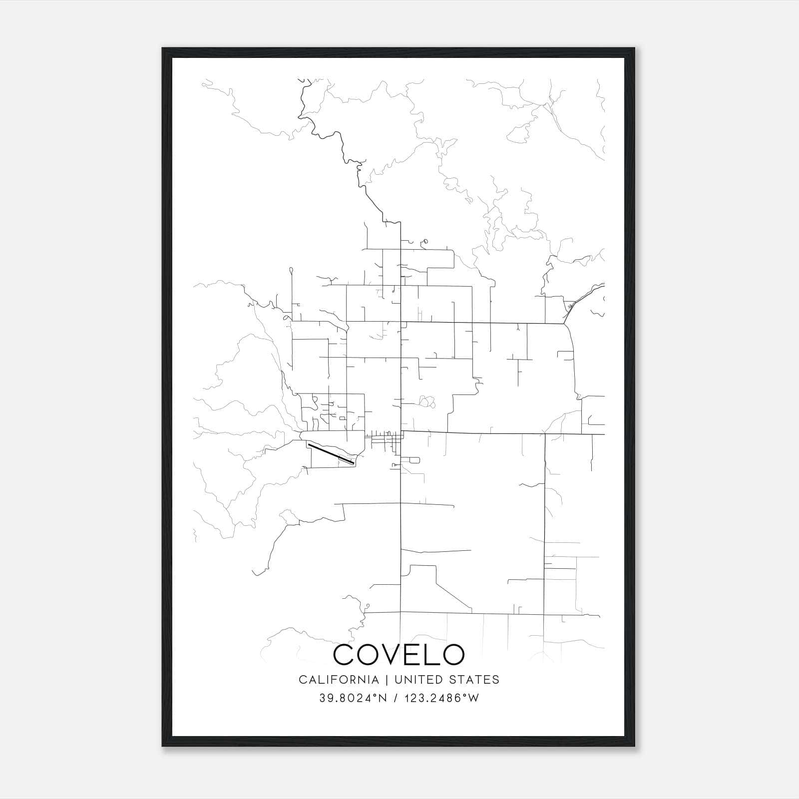 Covelo California Map Poster, Modern Home Decor Wall Art Print Covelo California Map Poster, Modern Home Decor Wall Art Print
