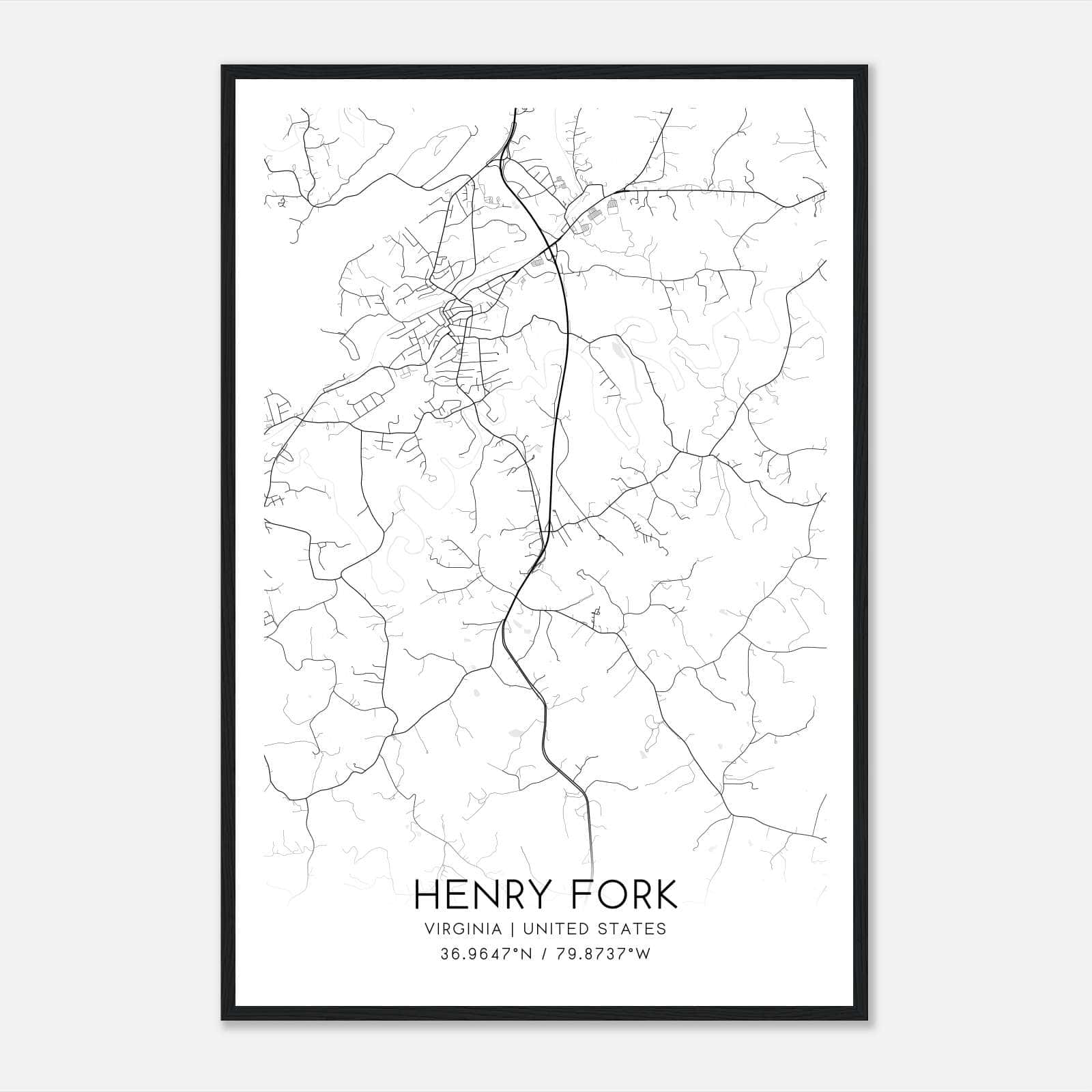 Henry Fork Virginia Map Poster, Modern Home Decor Wall Art Print Henry Fork Virginia Map Poster, Modern Home Decor Wall Art Print