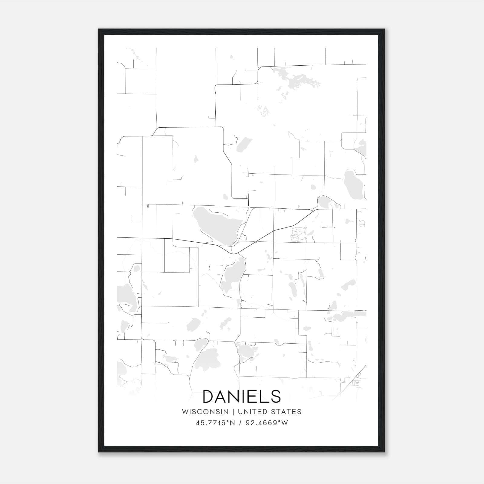Daniels Wisconsin Map Poster, Modern Home Decor Wall Art Print Daniels Wisconsin Map Poster, Modern Home Decor Wall Art Print