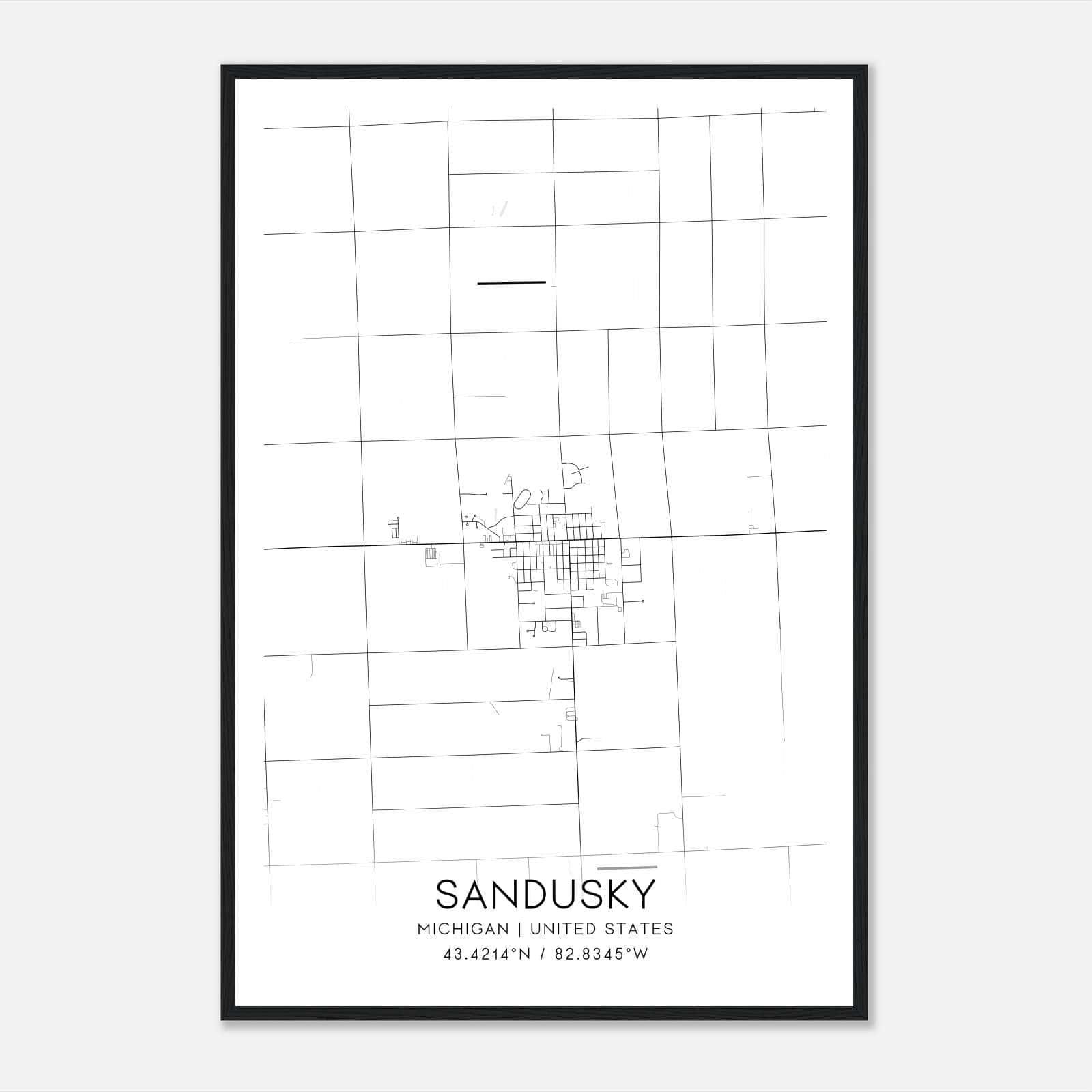 Sandusky Michigan Map Poster, Modern Home Decor Wall Art Print Sandusky Michigan Map Poster, Modern Home Decor Wall Art Print