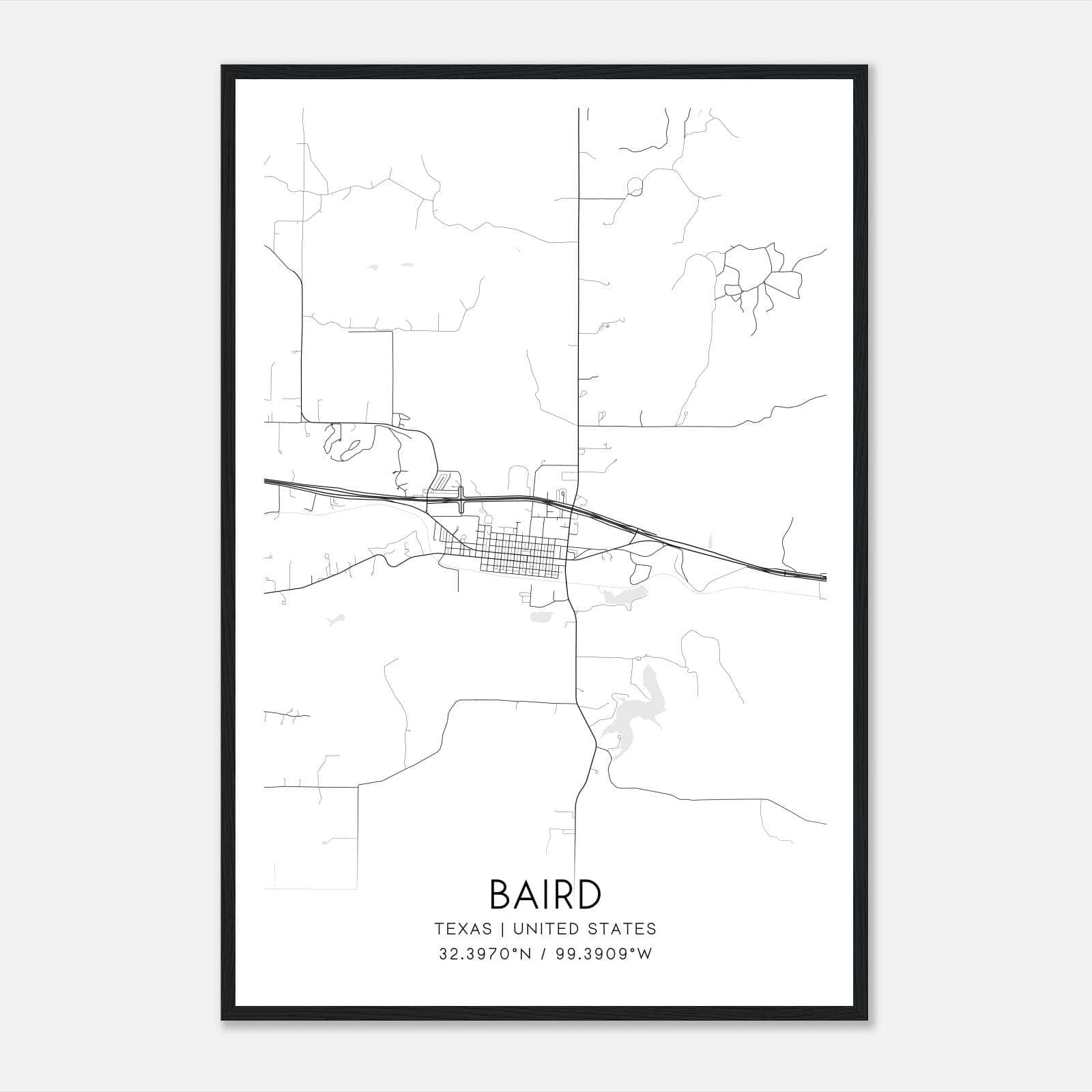 Baird Texas Map Poster, Modern Home Decor Wall Art Print Baird Texas Map Poster, Modern Home Decor Wall Art Print
