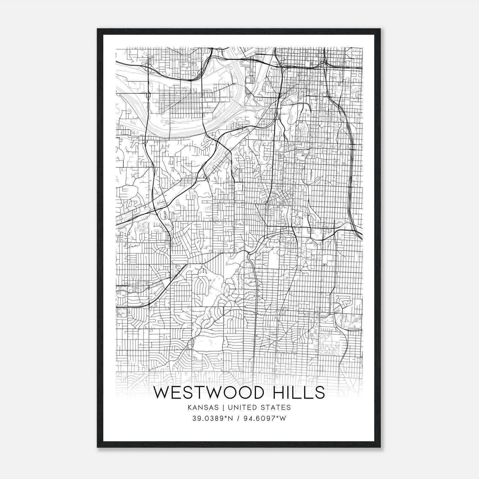 Westwood Hills Kansas Map Poster, Modern Home Decor Wall Art Print Westwood Hills Kansas Map Poster, Modern Home Decor Wall Art Print