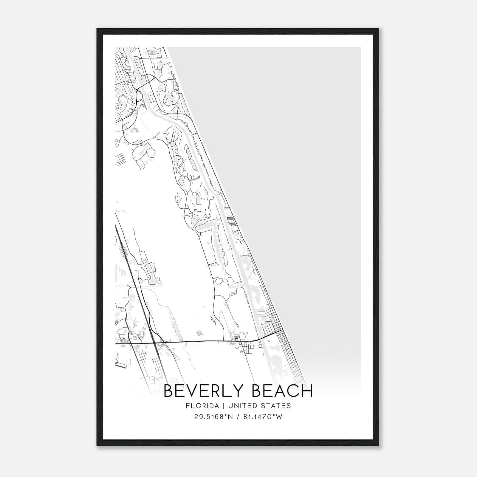 Beverly Beach Florida Map Poster, Modern Home Decor Wall Art Print Beverly Beach Florida Map Poster, Modern Home Decor Wall Art Print