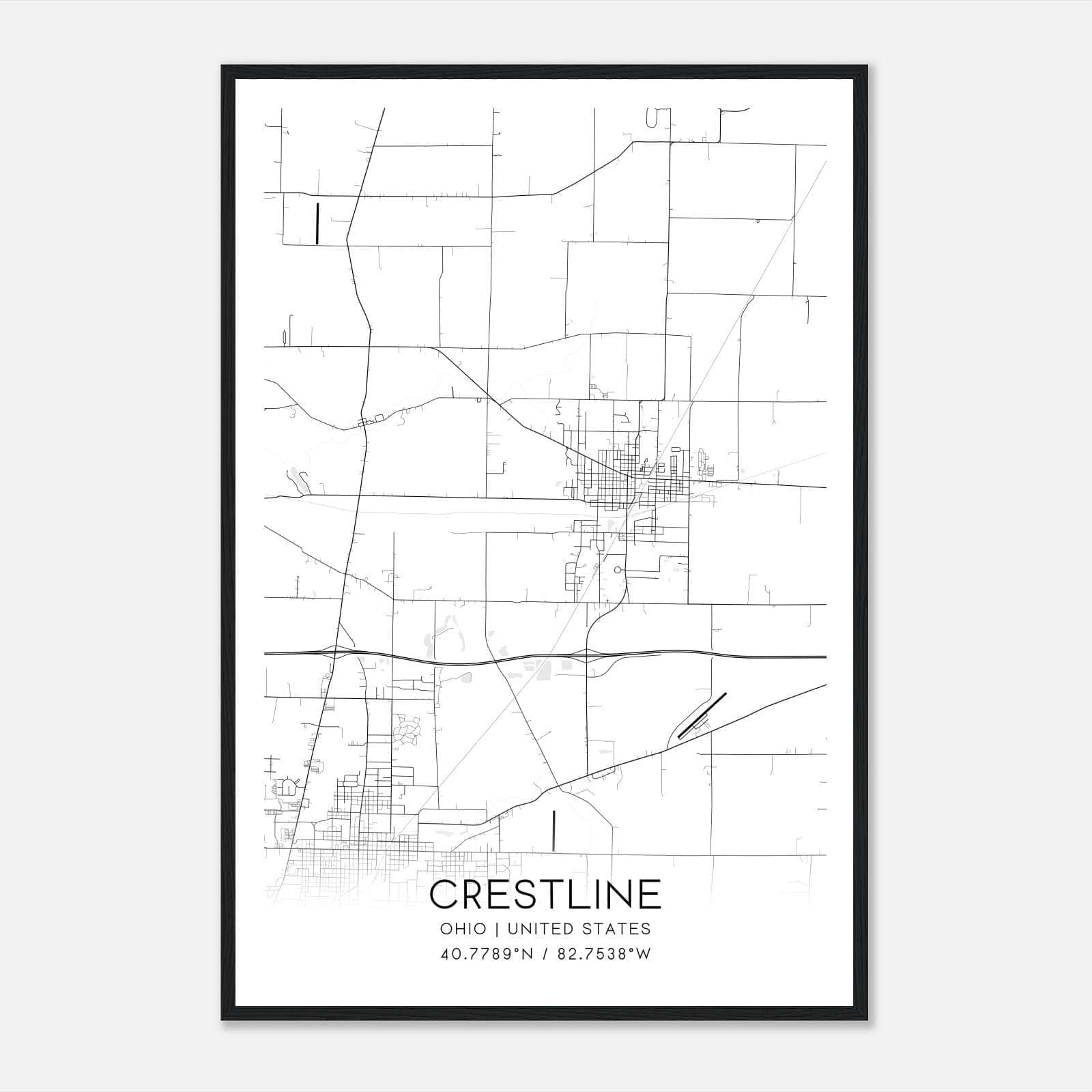 Crestline Ohio Map Poster, Modern Home Decor Wall Art Print Crestline Ohio Map Poster, Modern Home Decor Wall Art Print