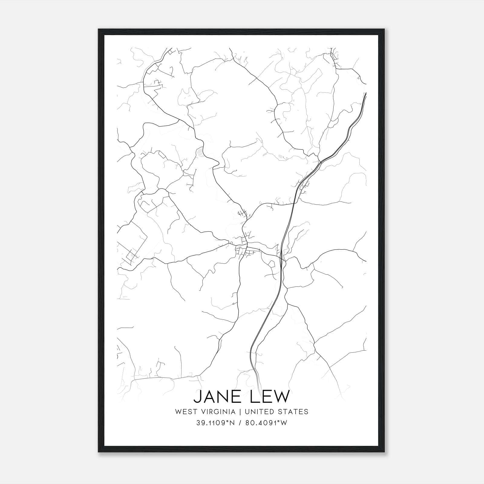 Jane Lew West Virginia Map Poster, Modern Home Decor Wall Art Print Jane Lew West Virginia Map Poster, Modern Home Decor Wall Art Print